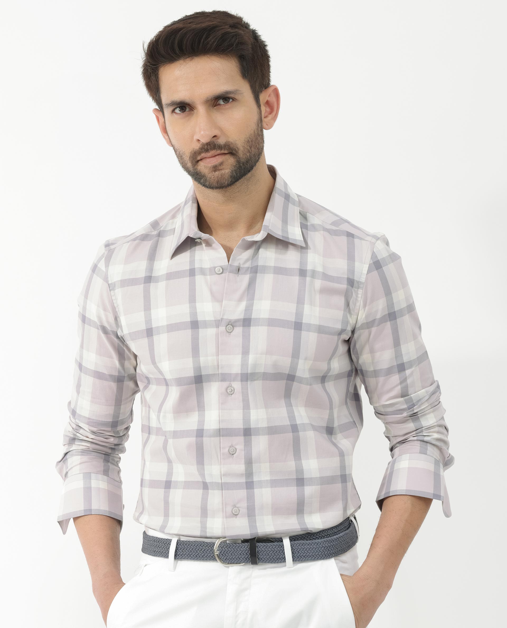 Rare Rabbit Men's Nexi Dusky Purple Cotton Full Sleeve Checks Shirt