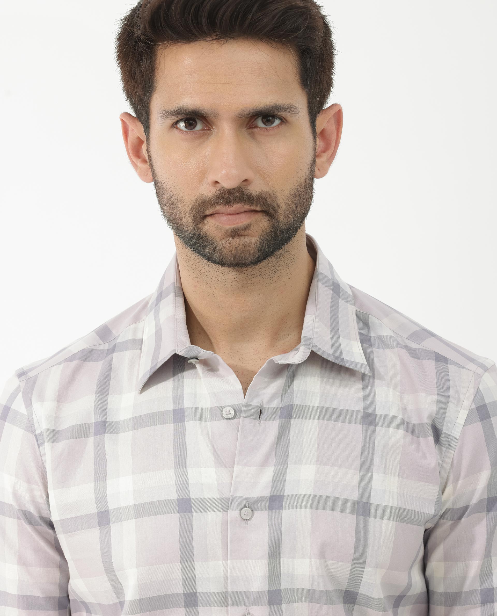 Rare Rabbit Men's Nexi Dusky Purple Cotton Full Sleeve Checks Shirt