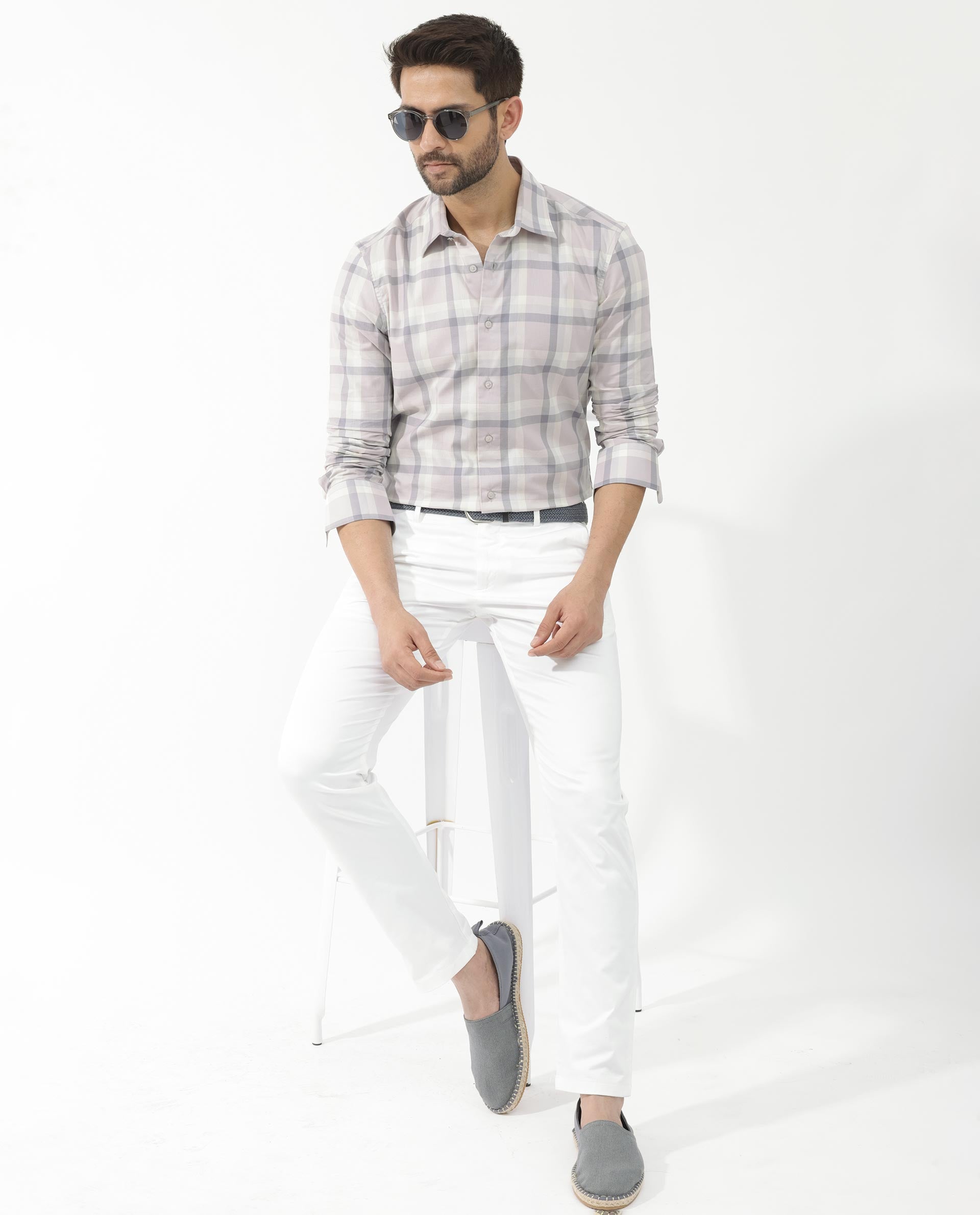 Rare Rabbit Men's Nexi Dusky Purple Cotton Full Sleeve Checks Shirt