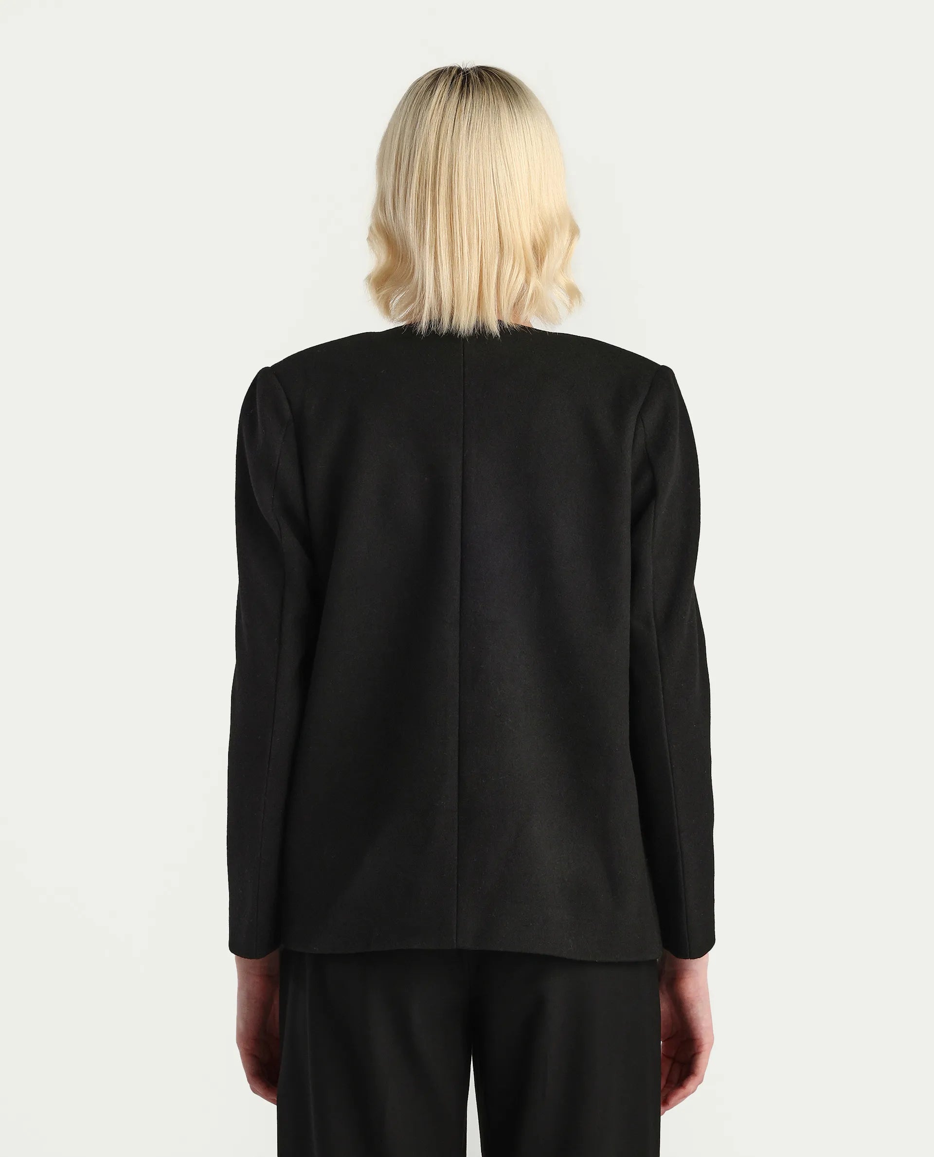 Rareism Women's Nexmar Black Polyester Blend Round Plain Jacket Fit Plain Jacket