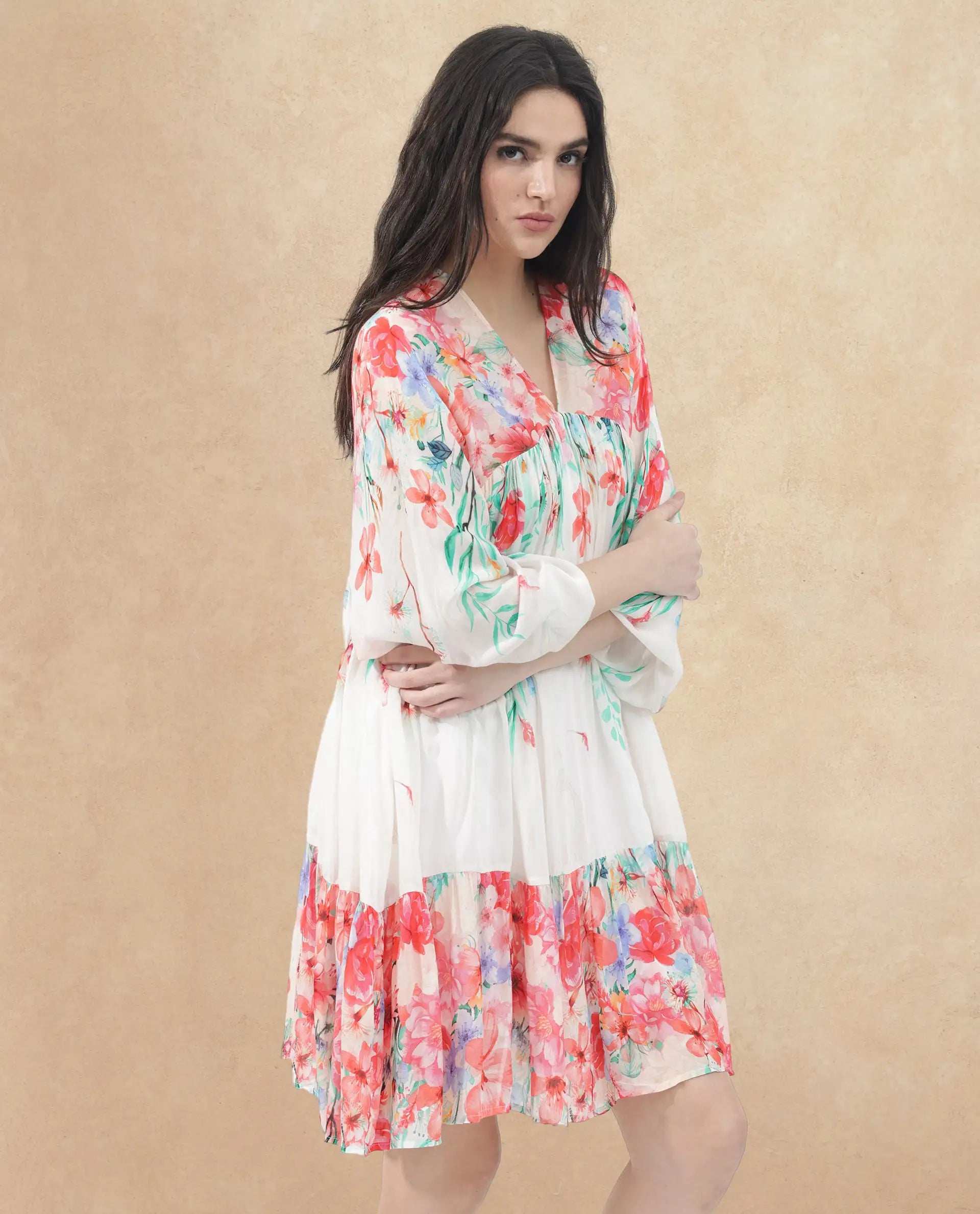 Rareism Womens Nicheo Multi Dress Full Sleeve Print