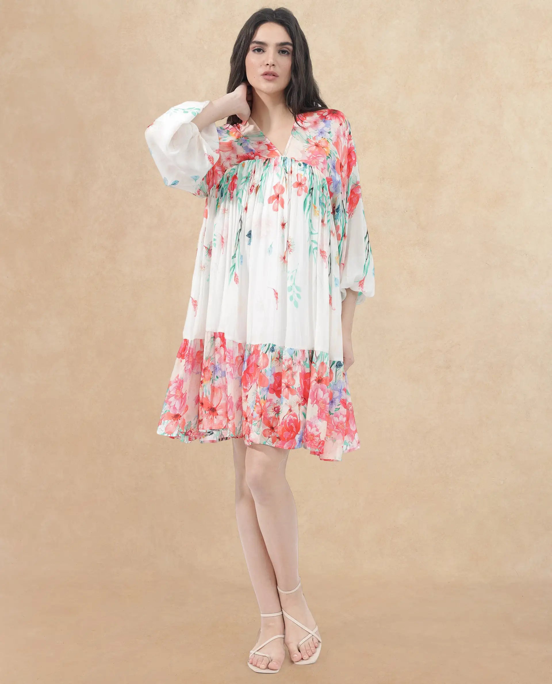 Rareism Womens Nicheo Multi Dress Full Sleeve Print