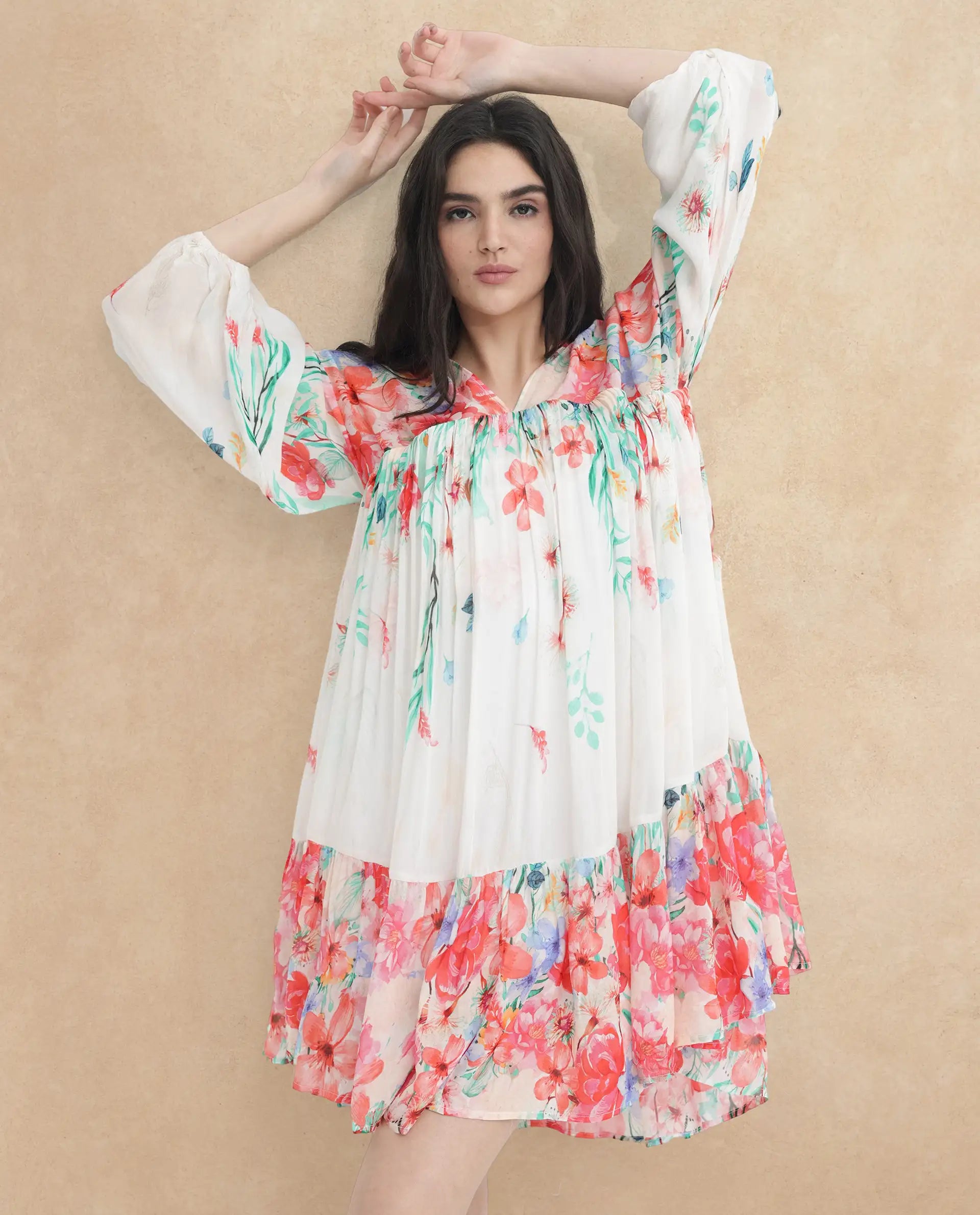 Rareism Womens Nicheo Multi Dress Full Sleeve Print