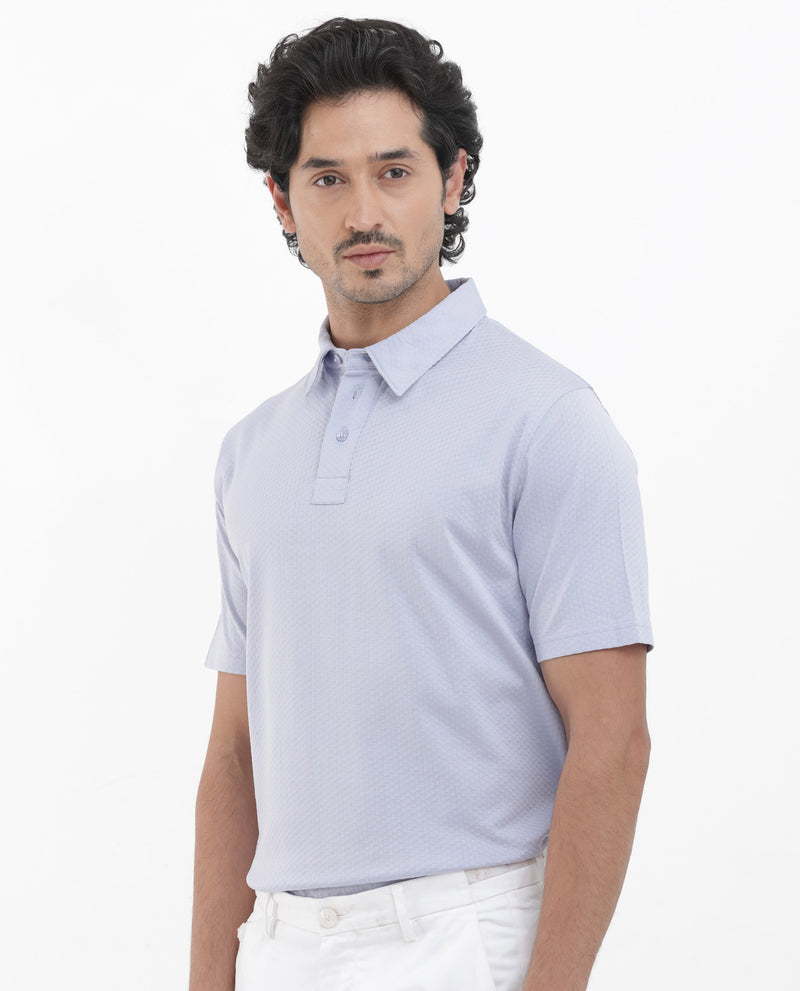 Rare Rabbit Mens Nielson Pastel Blue Cotton Fabric Short Sleeve Jacquard Polo T-Shirt