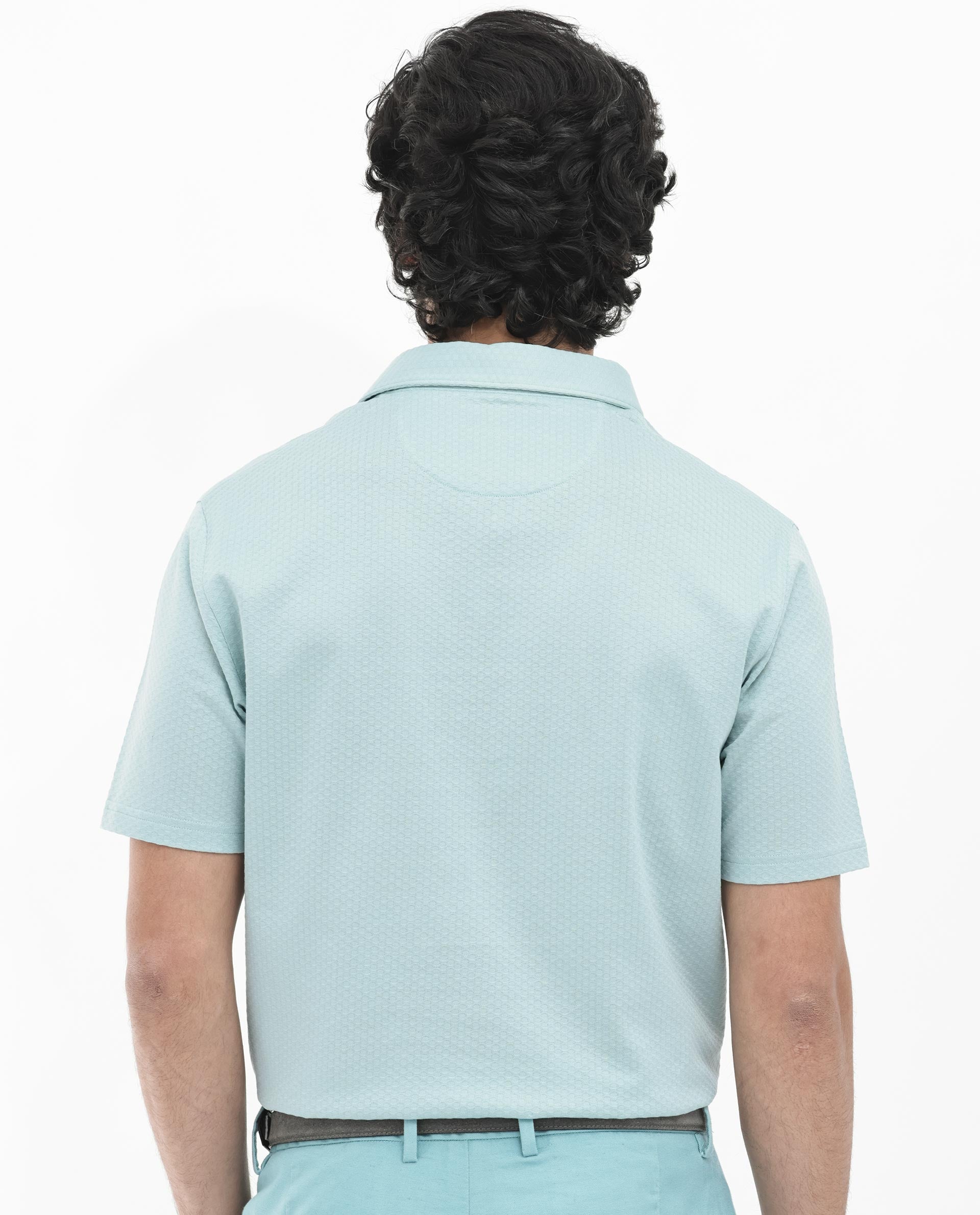 Rare Rabbit Mens Nielson Pastel Turq Cotton Fabric Short Sleeve Jacquard Polo T-Shirt