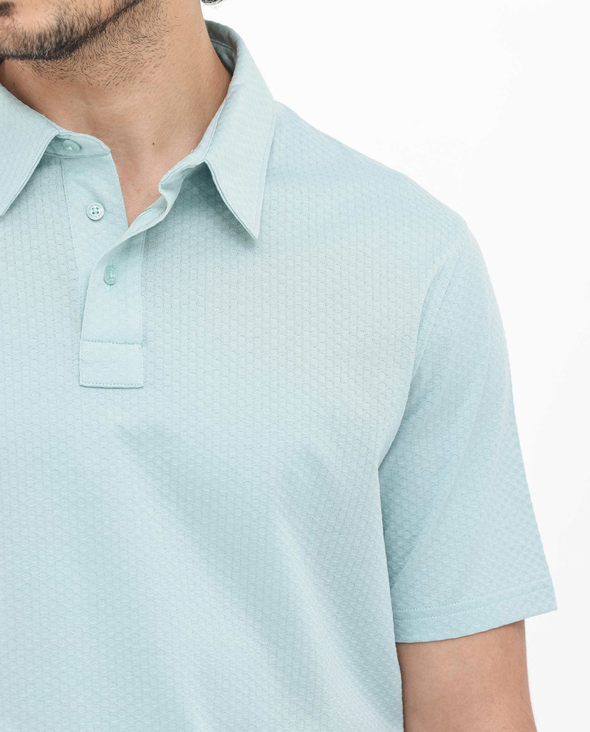 Rare Rabbit Mens Nielson Pastel Turq Cotton Fabric Short Sleeve Jacquard Polo T-Shirt