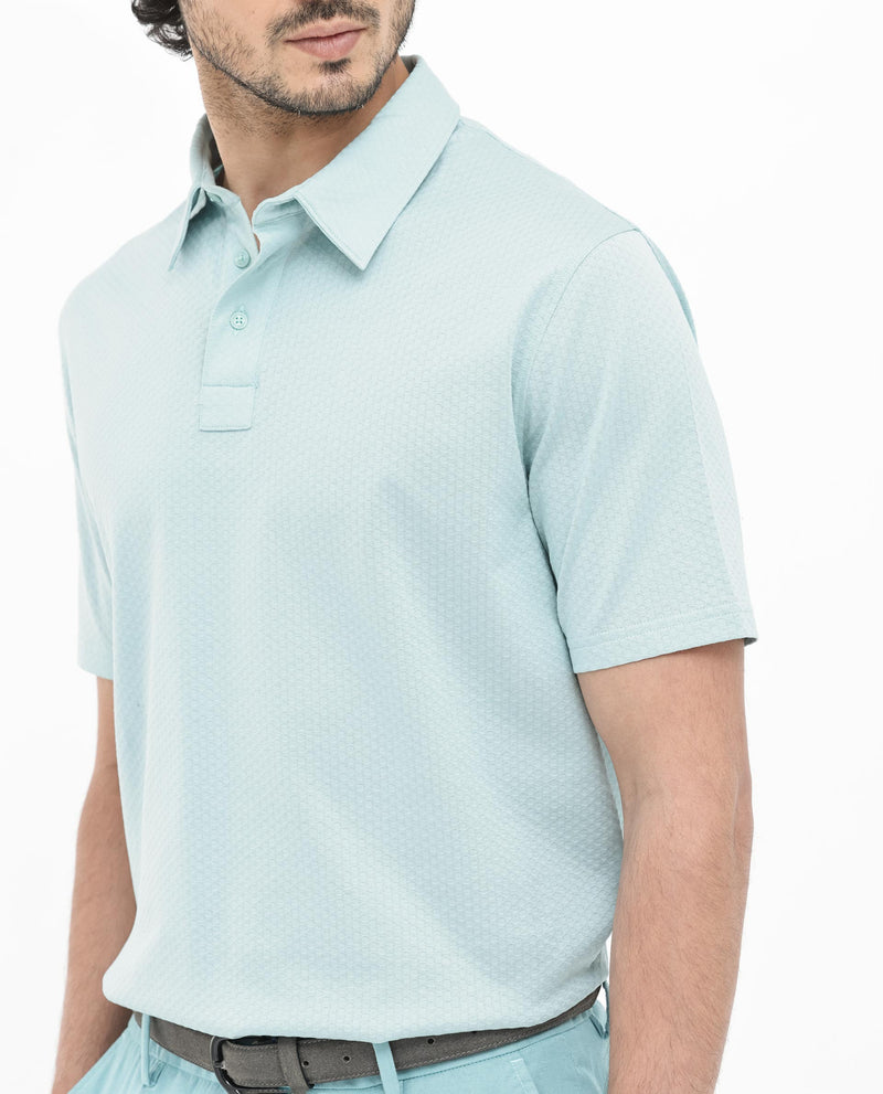 Rare Rabbit Mens Nielson Pastel Turq Cotton Fabric Short Sleeve Jacquard Polo T-Shirt