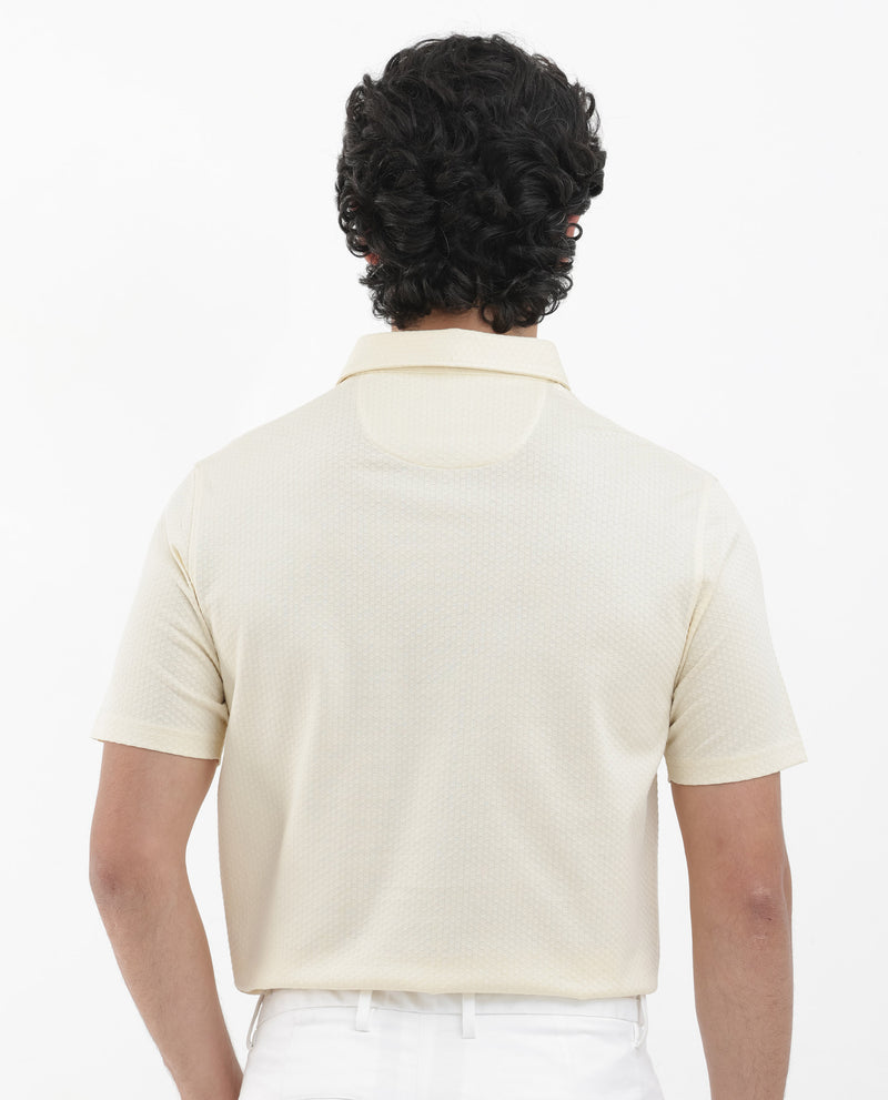 Rare Rabbit Mens Nielson Pastel Yellow Cotton Fabric Short Sleeve Jacquard Polo T-Shirt