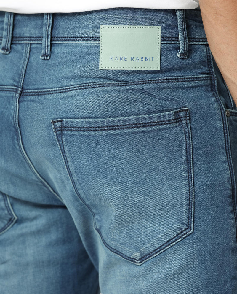 Rare Rabbit Men's Night Dusky Blue Mid Wash Mid-Rise Slim Fit Jeans