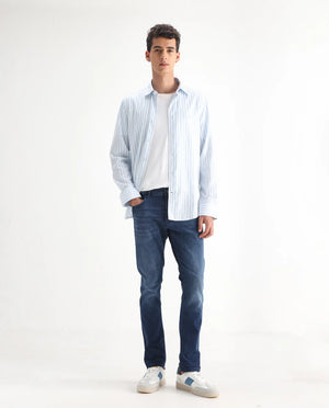 Rare Rabbit Men's Night Dark Blue Cotton Plain Hawk Slim Fit Jeans