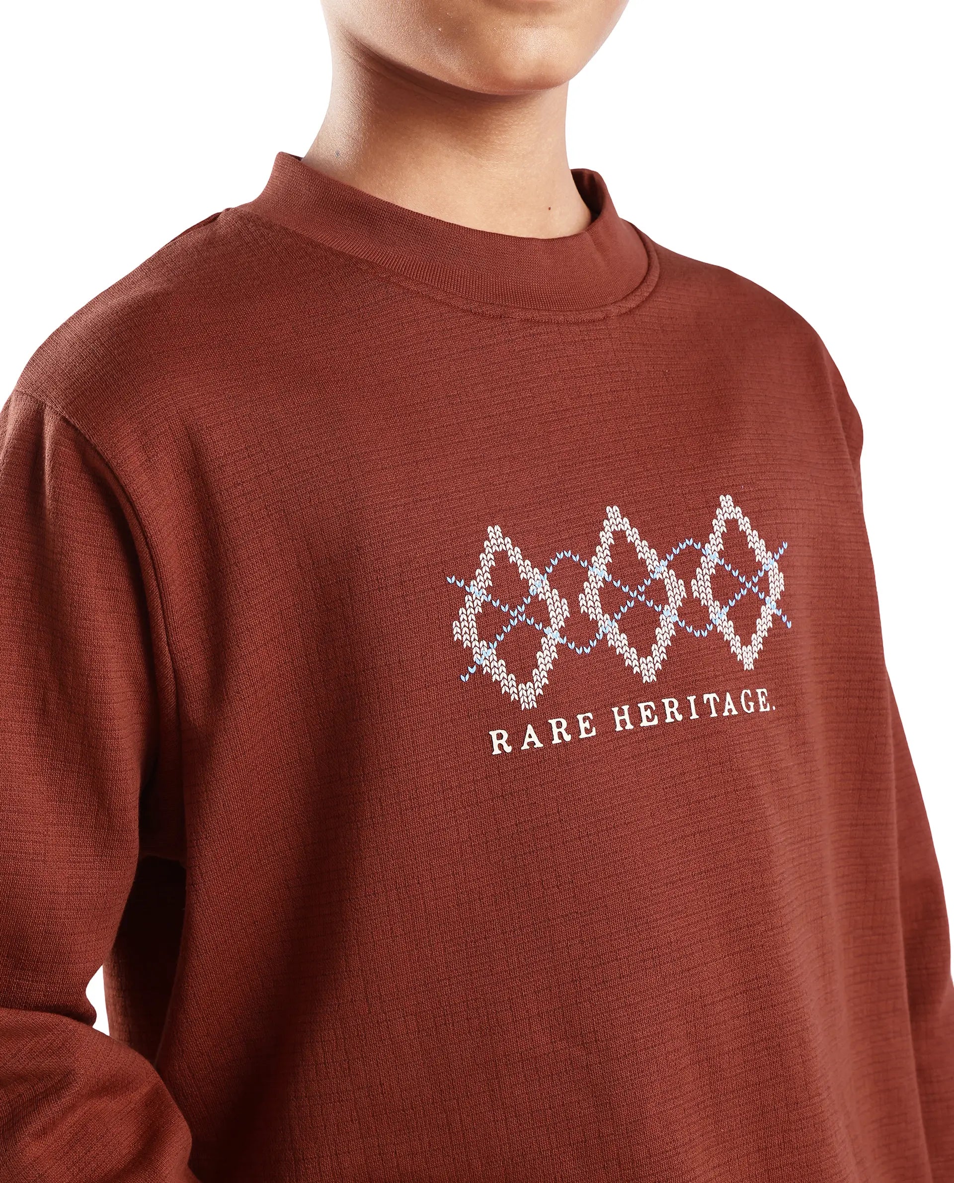 Rare Ones Kids Niko Rust Cotton Blend Solid Oversized Sweatshirt