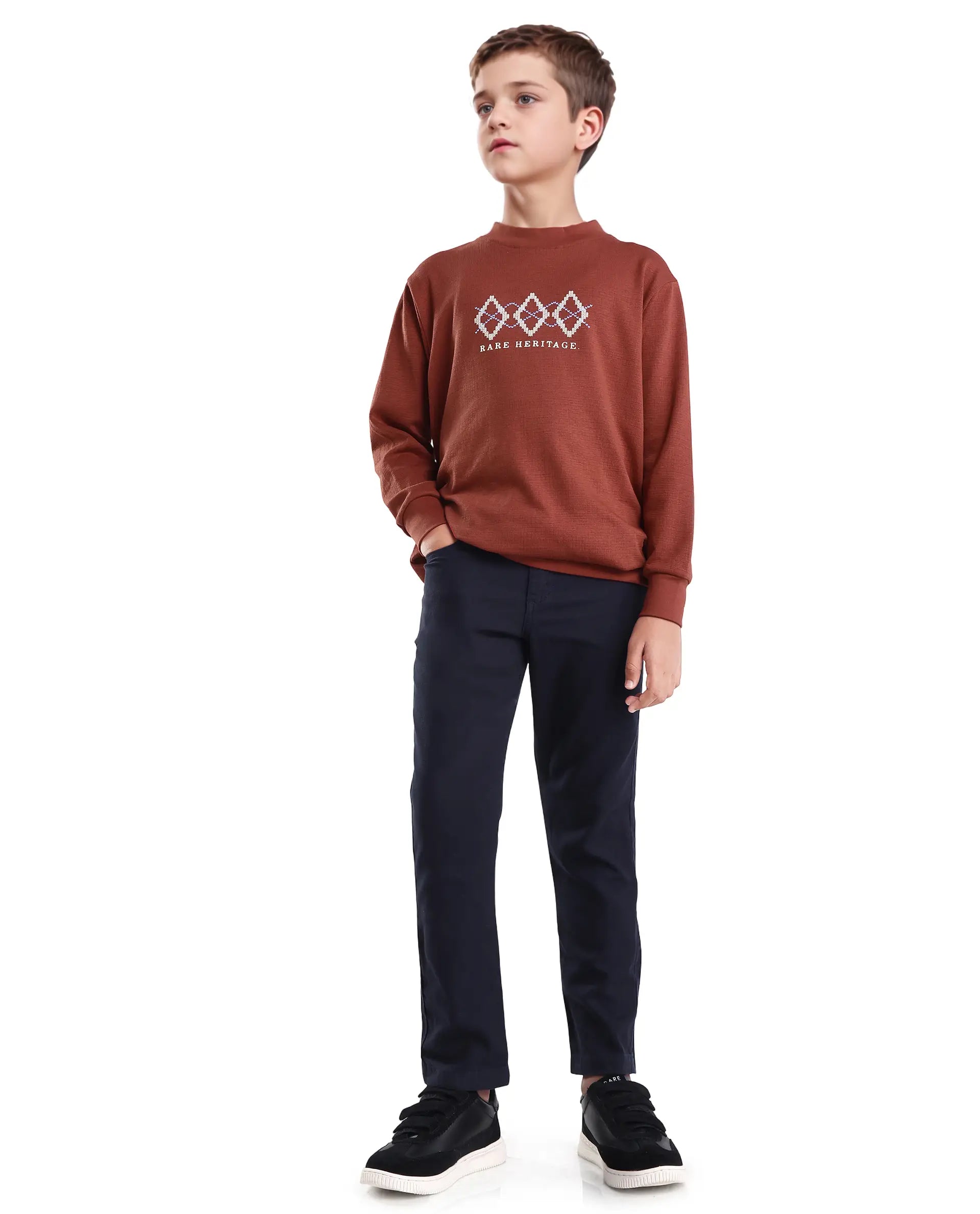 Rare Ones Kids Niko Rust Cotton Blend Solid Oversized Sweatshirt