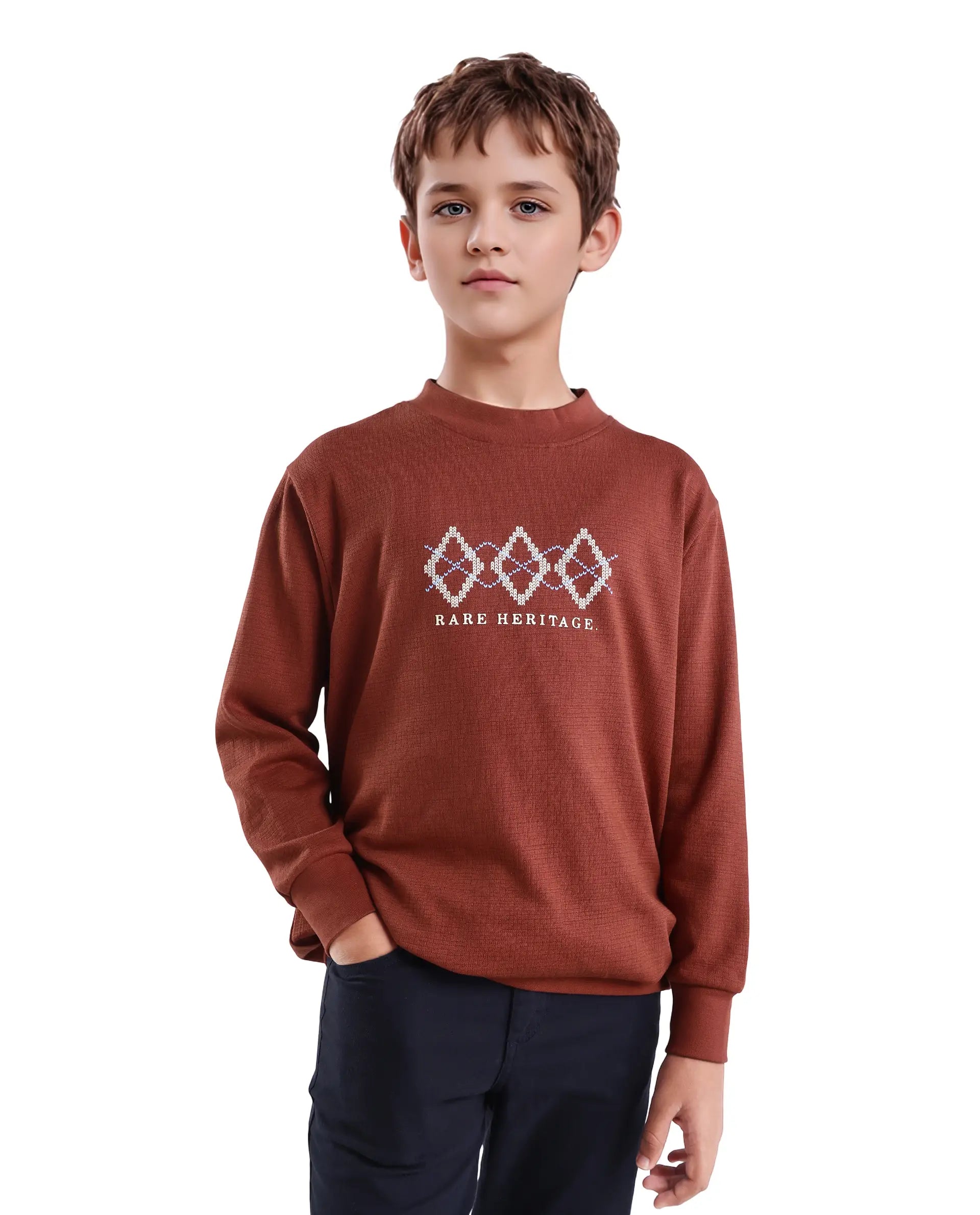 Rare Ones Kids Niko Rust Cotton Blend Solid Oversized Sweatshirt