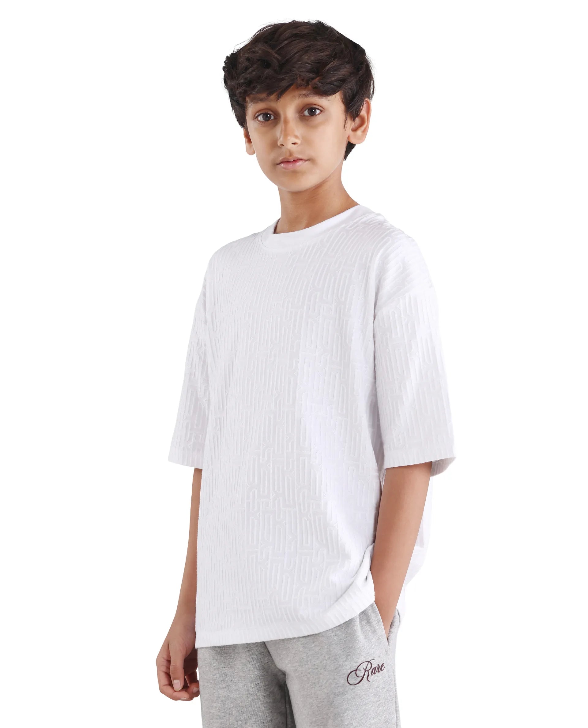 Rare Ones Kids Nikos White Polyester Blend Pull-On Closure Jacquard Regular Fit T-Shirt