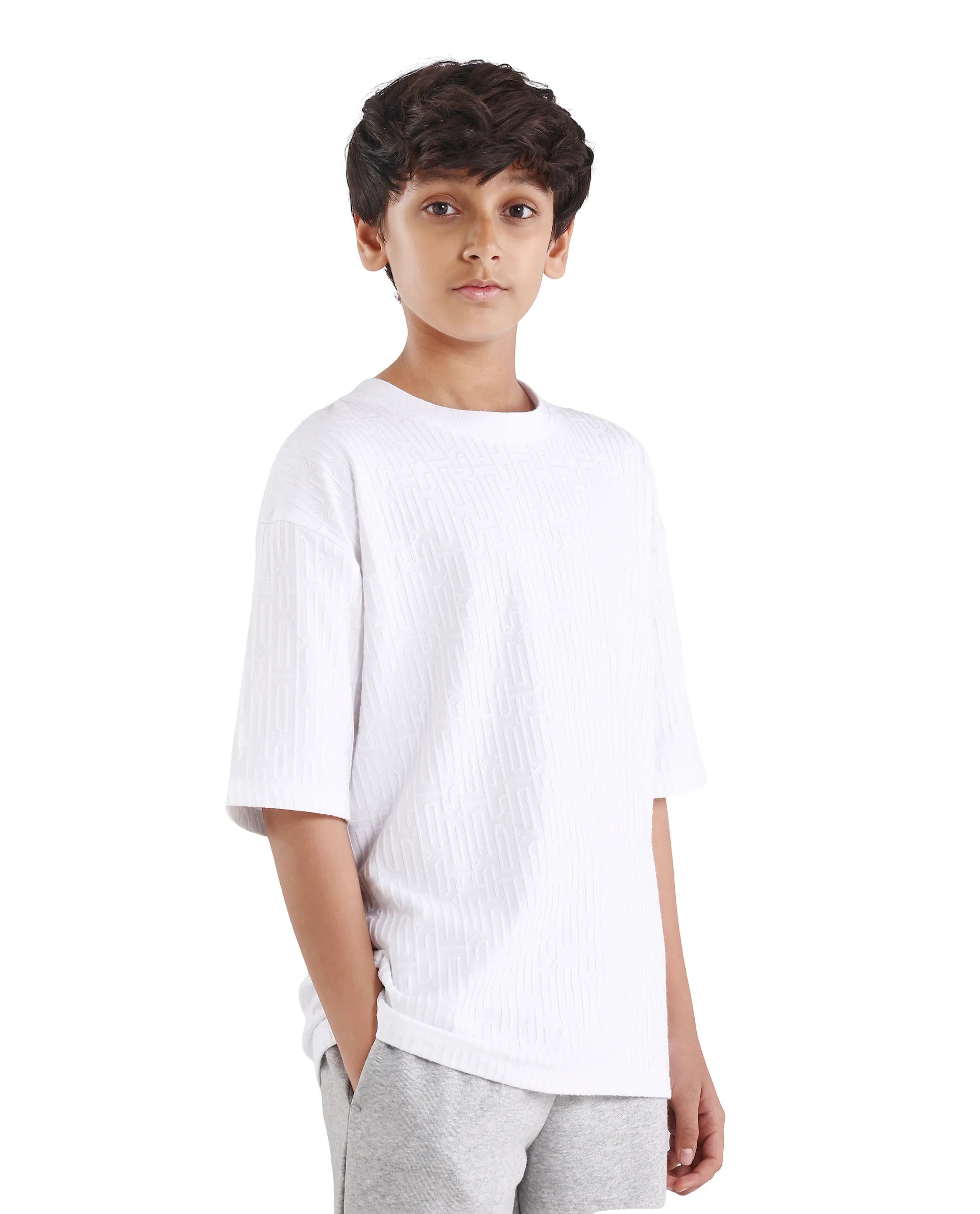 Rare Ones Kids Nikos White Polyester Blend Pull-On Closure Jacquard Regular Fit T-Shirt