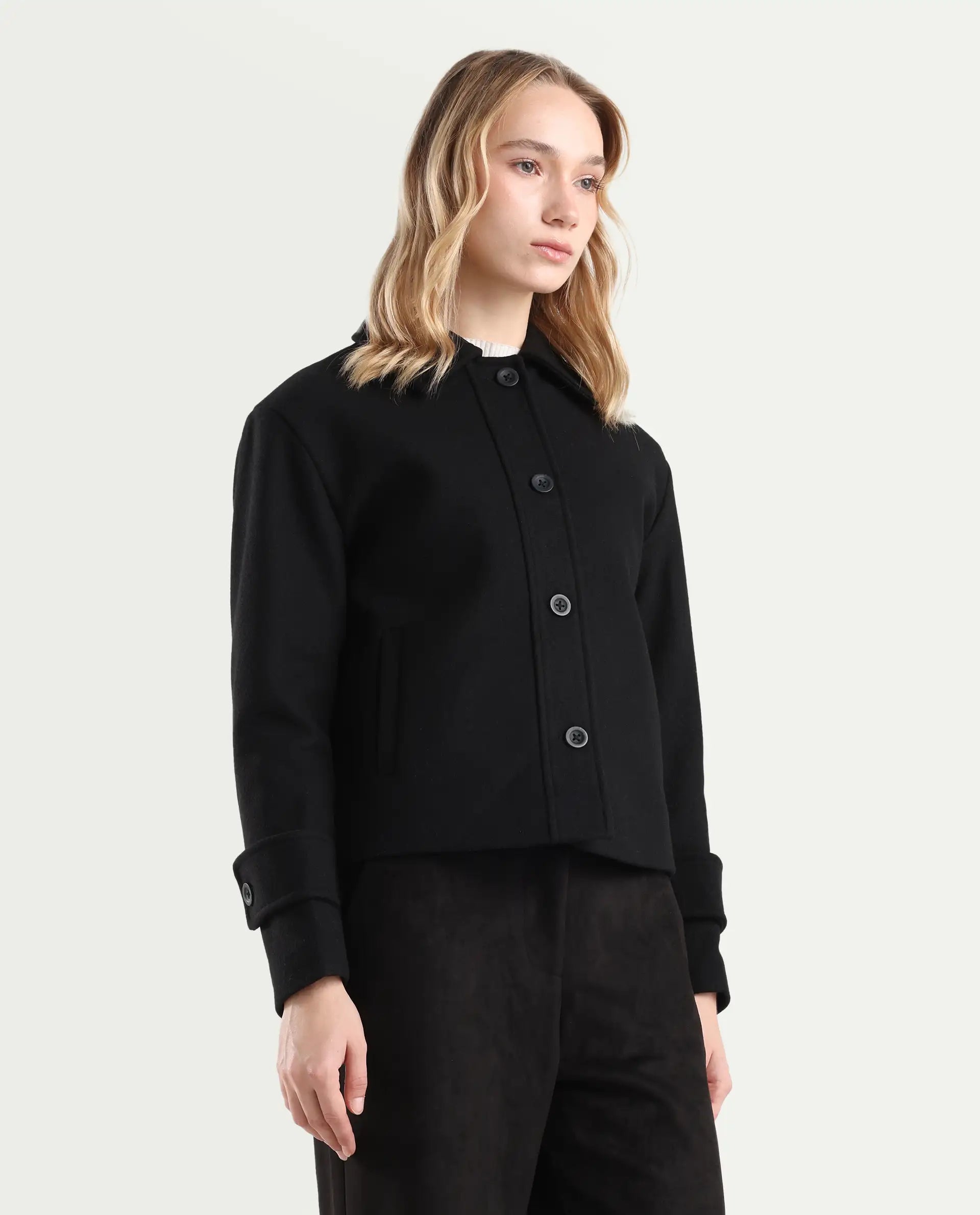 Rareism Women's Nikzo Black Polyester Blend Spread Collar Regular Fit Jacket