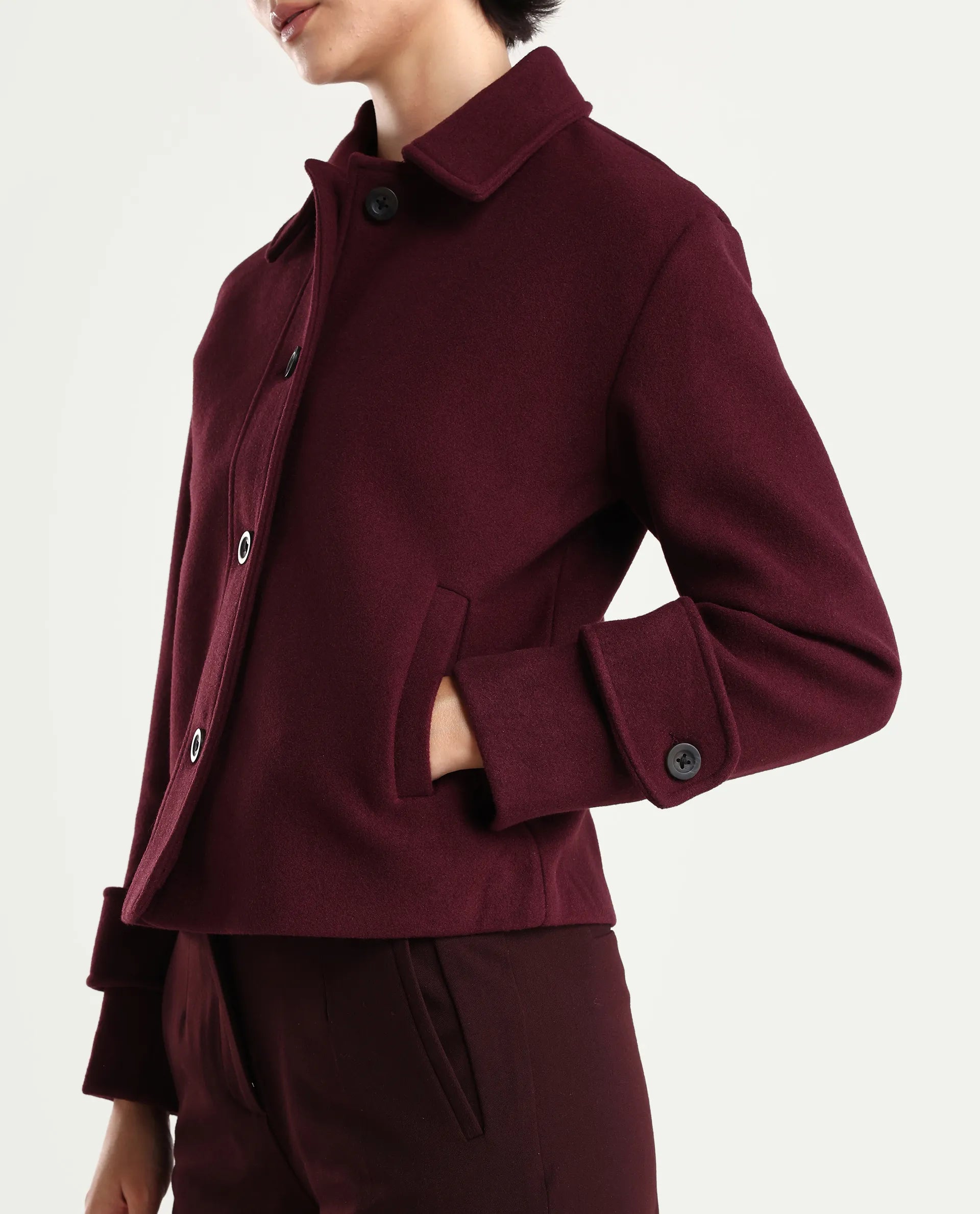 Rareism Women's Nikzo Wine Polyester Blend Spread Collar Regular Fit Jacket