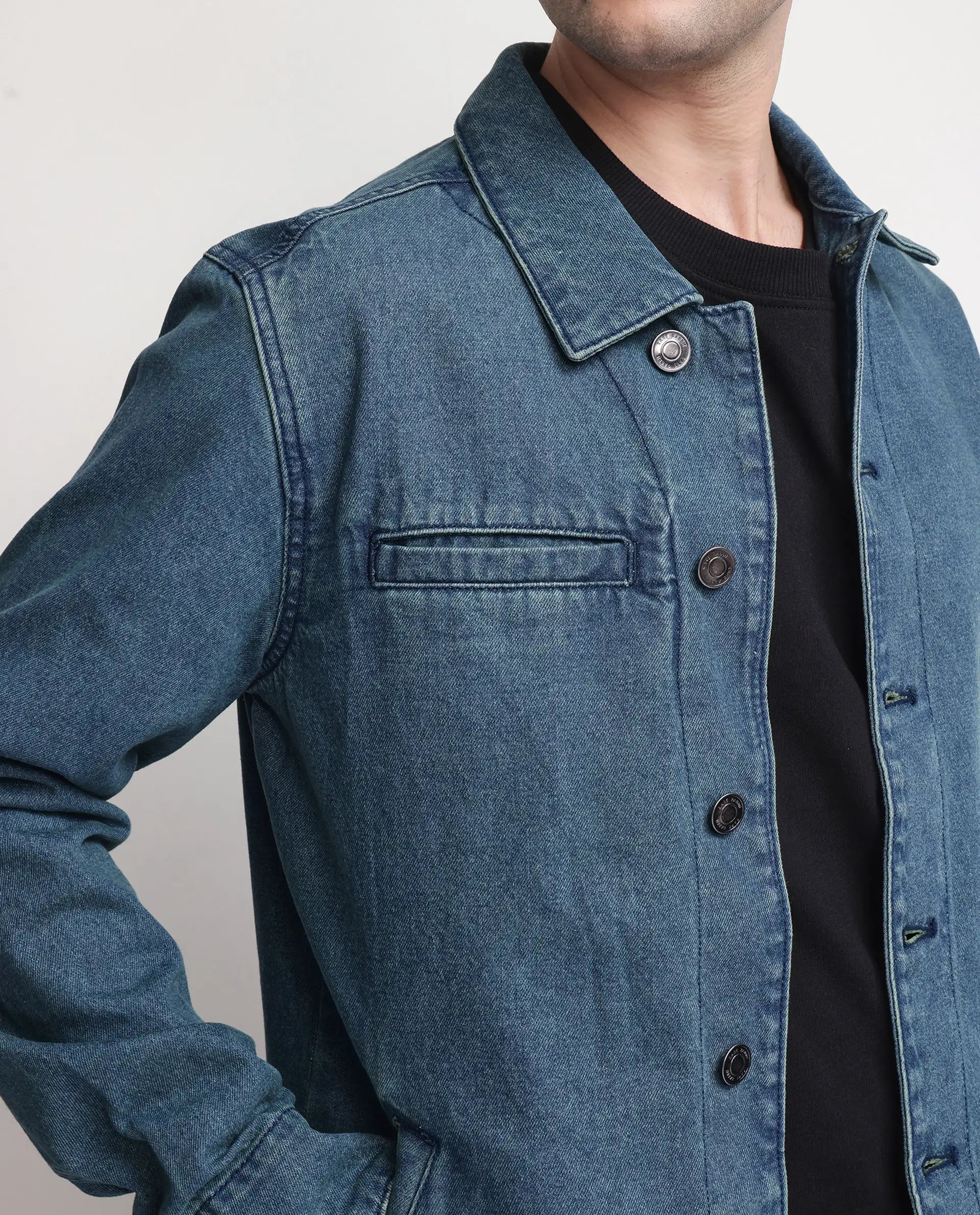 Rare Rabbit Men Nio Green Cotton Fabric Collared Neck Jacket