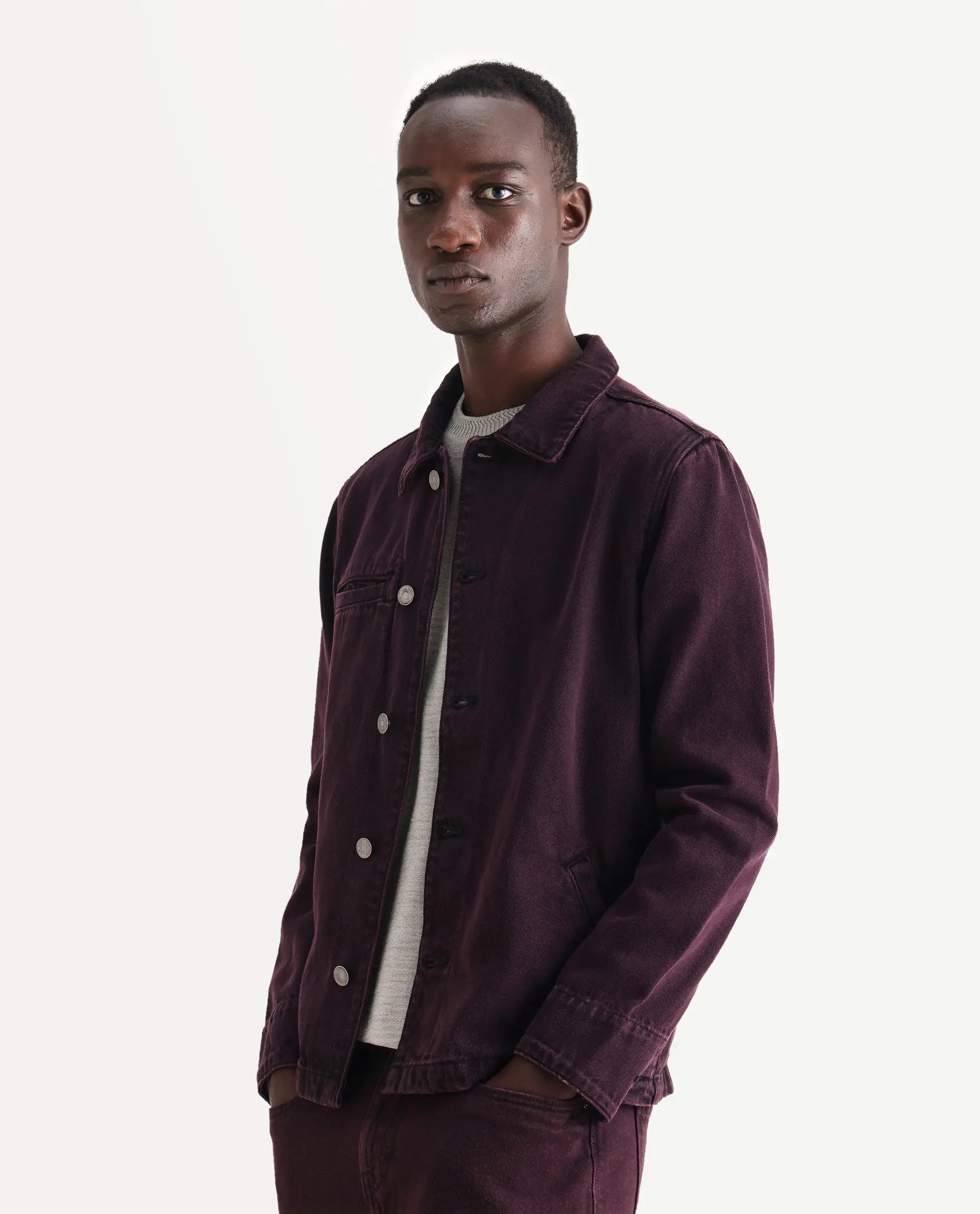 Rare Rabbit Men's Nio Dark Purple Cotton Plain Regular Fit Full Sleeve Spread Collar Jacket