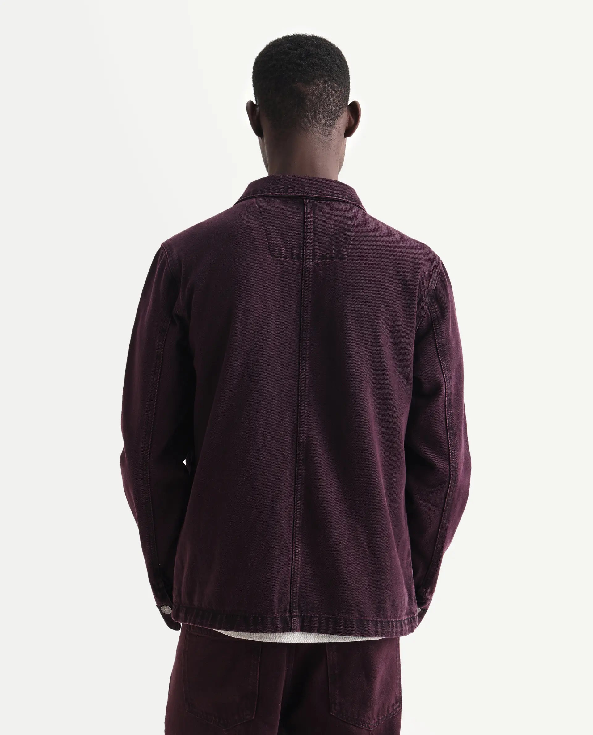 Rare Rabbit Men's Nio Dark Purple Cotton Plain Regular Fit Full Sleeve Spread Collar Jacket