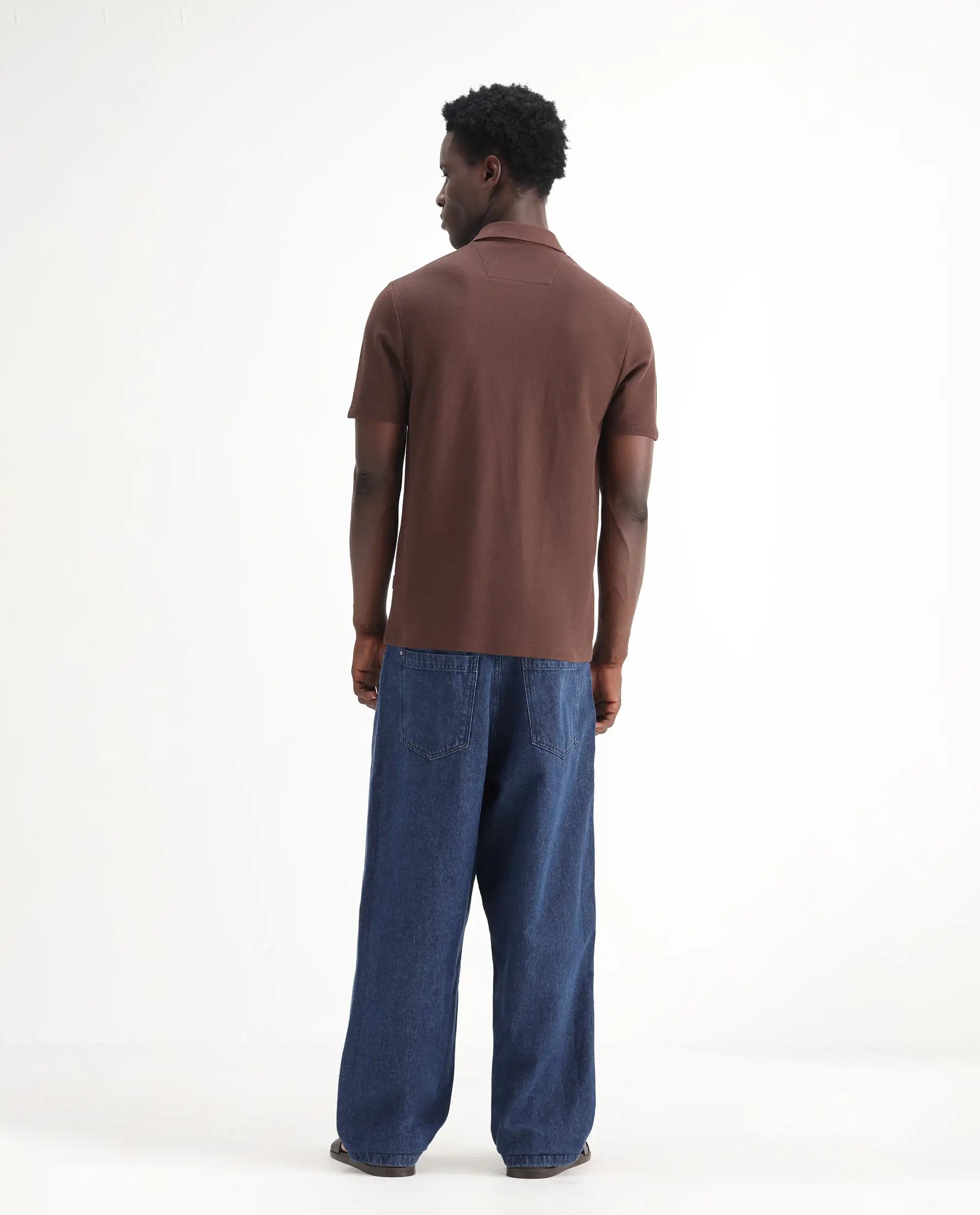 Rare Rabbit Men's Niot Blue Cotton Plain Baggy Fit Jeans