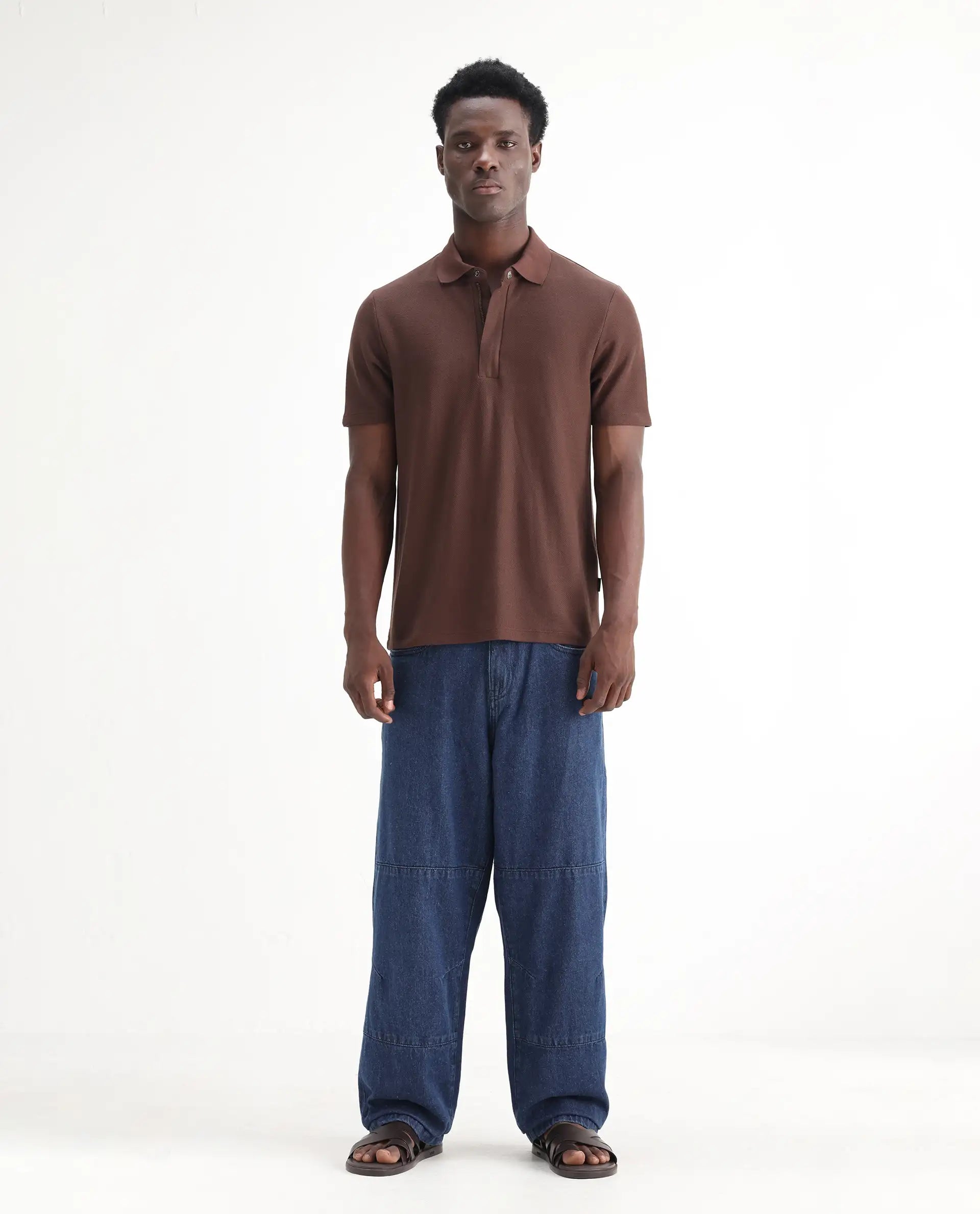 Rare Rabbit Men's Niot Blue Cotton Plain Baggy Fit Jeans