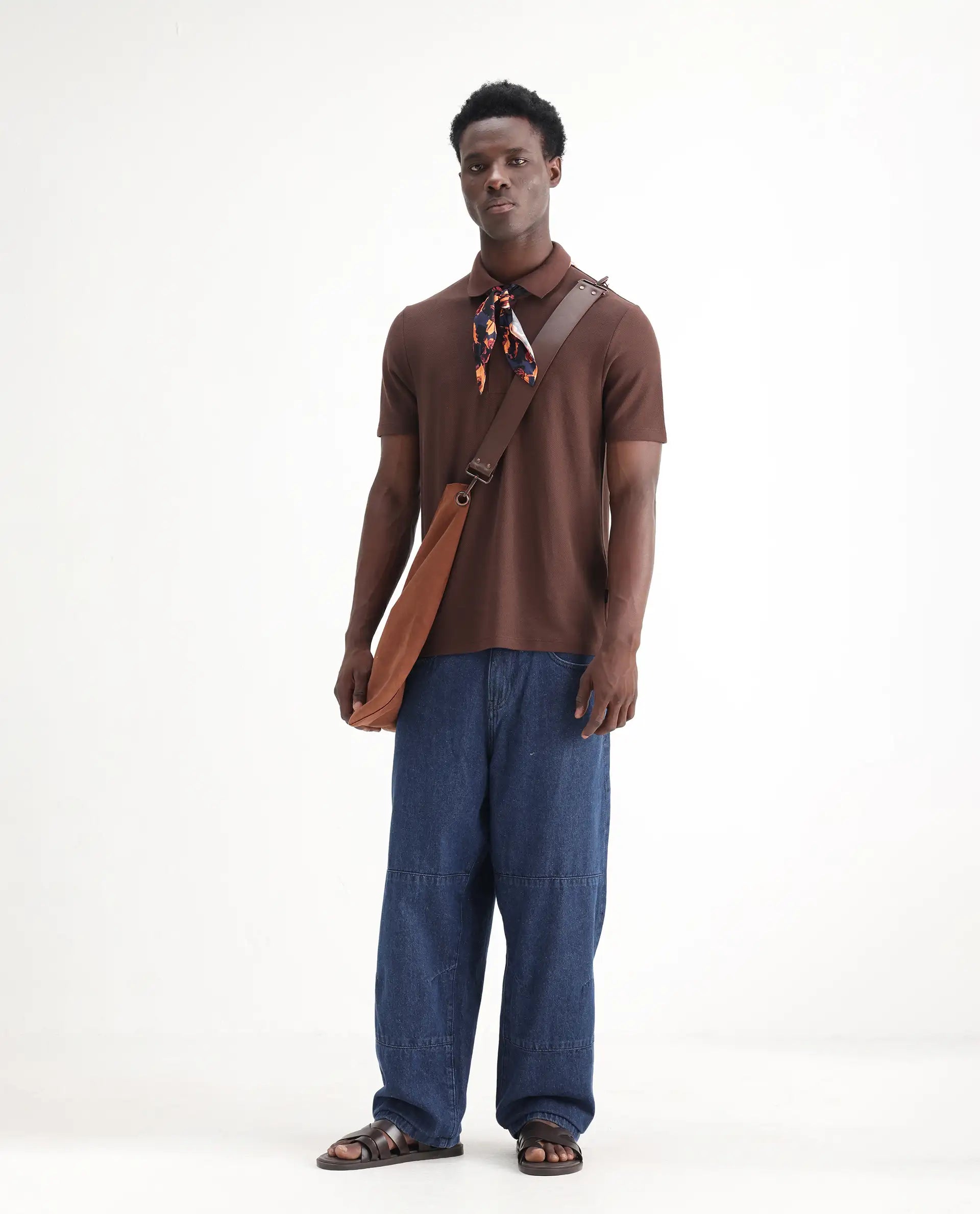 Rare Rabbit Men's Niot Blue Cotton Plain Baggy Fit Jeans