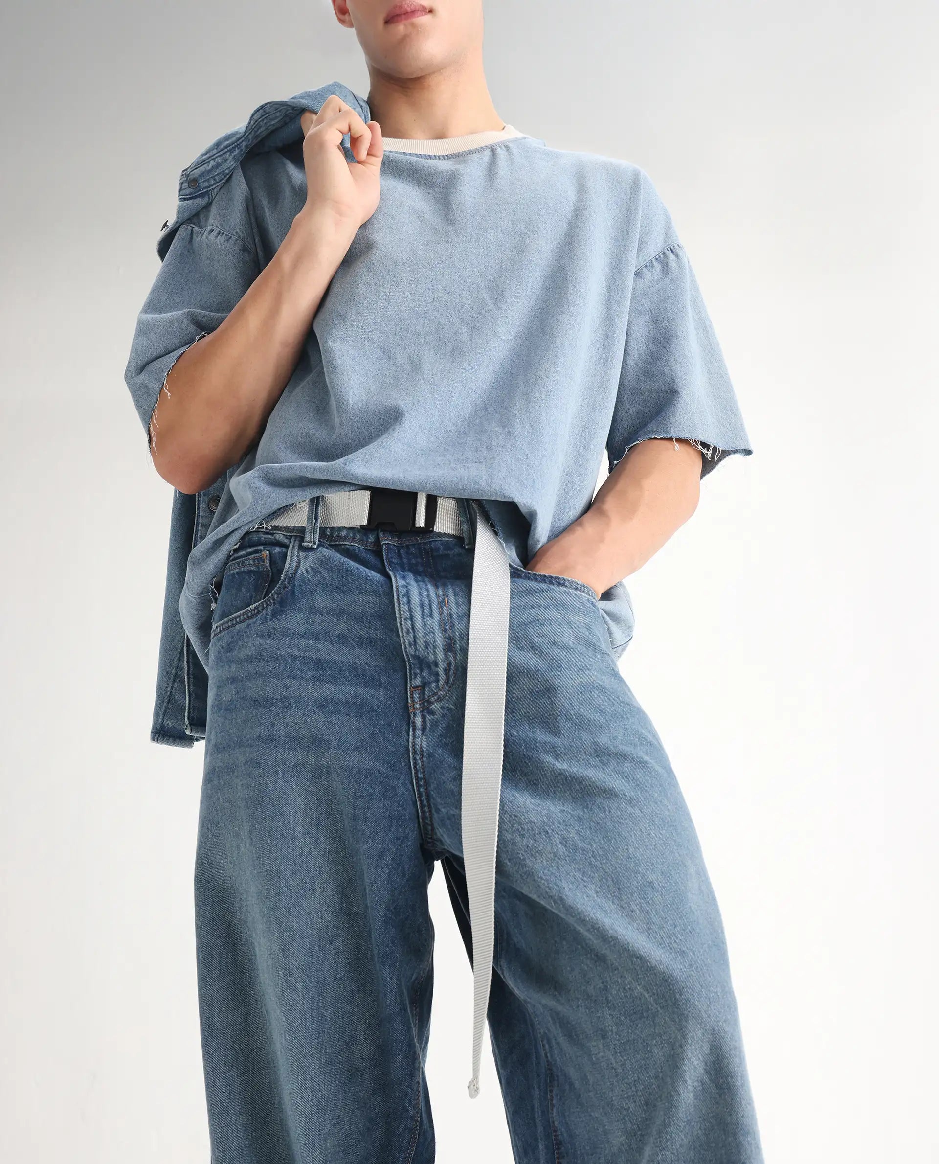 Rare Rabbit Men's Niret Blue Cotton Plain Baggy Fit Jeans