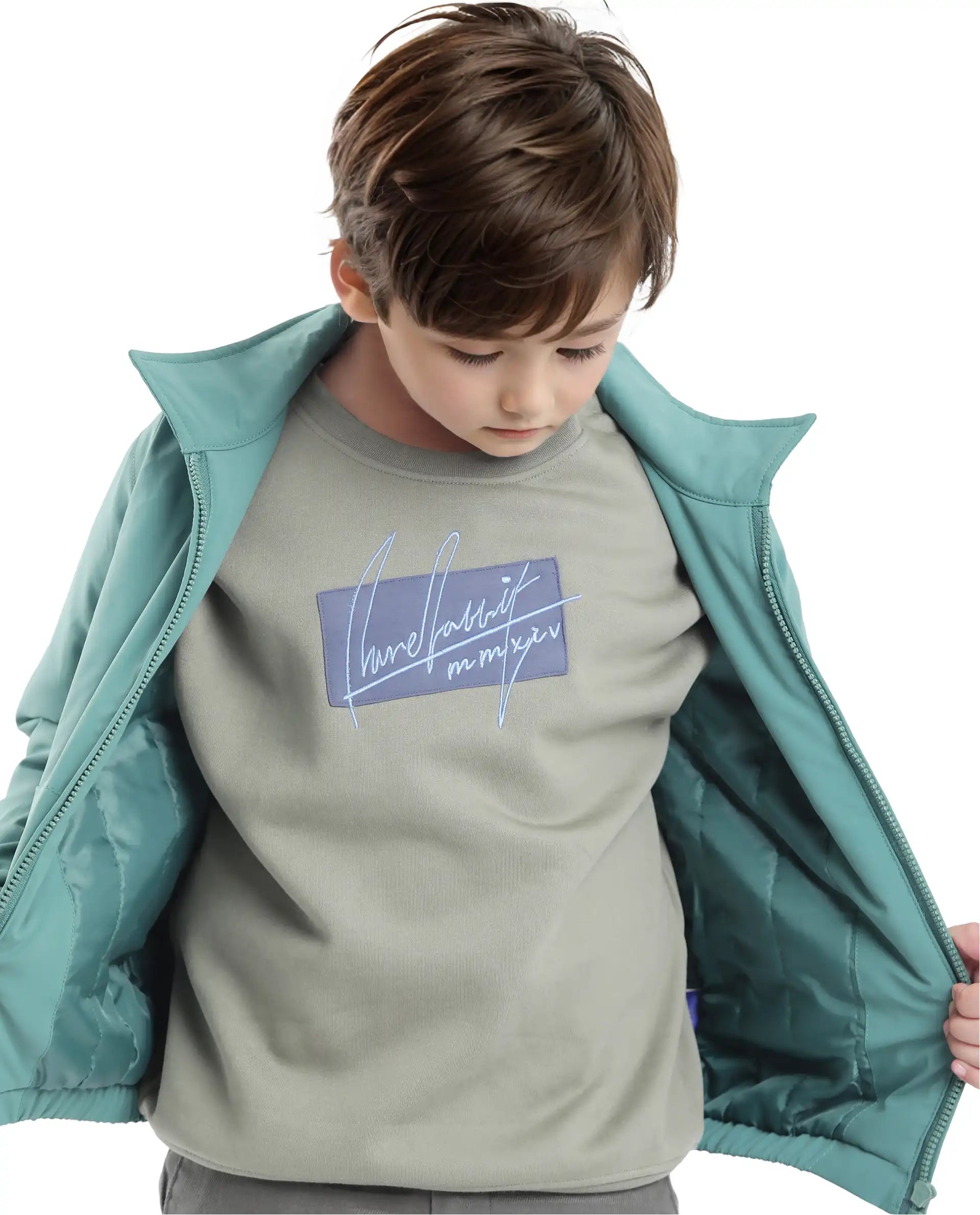 Rare Ones Kids Niret Dusky Green Cotton Poly Full Sleeve Embroidered Sweatshirt