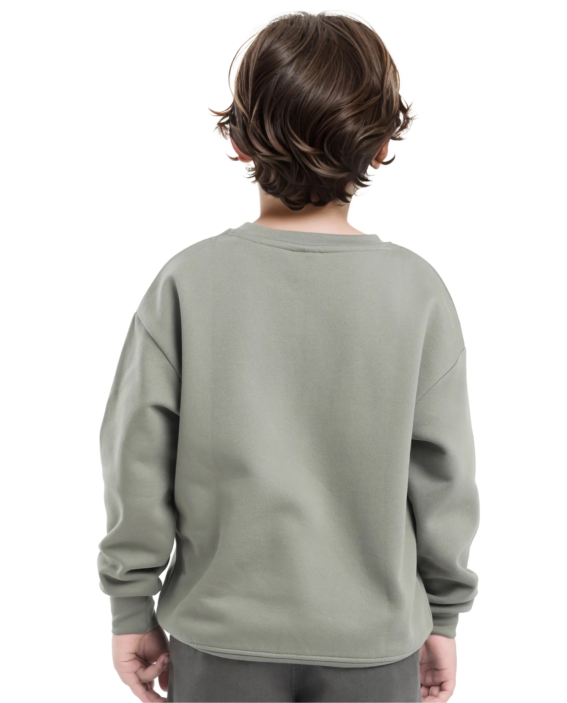 Rare Ones Kids Niret Dusky Green Cotton Poly Full Sleeve Embroidered Sweatshirt