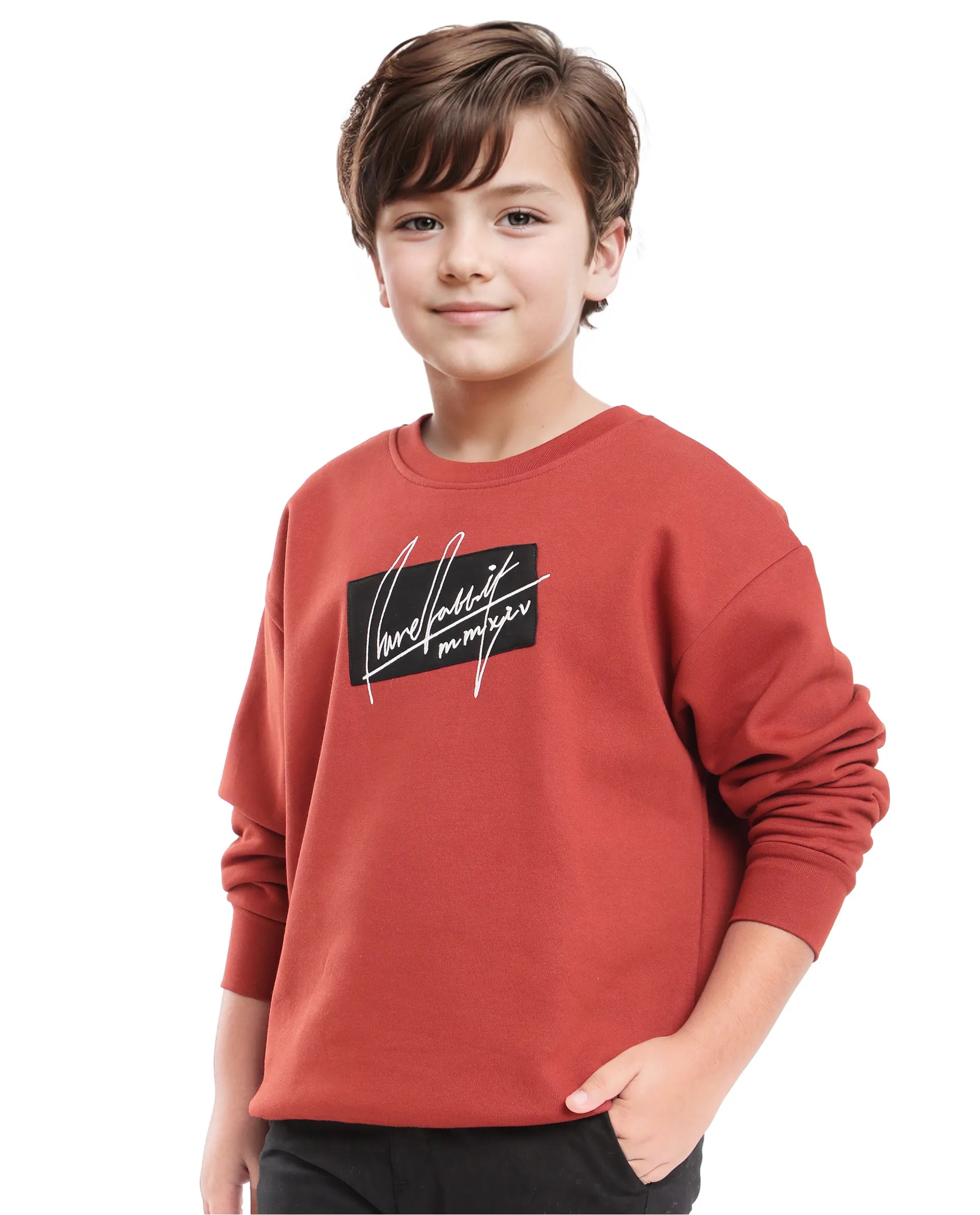 Rare Ones Kids Niret Rust Cotton Poly Full Sleeve Embroidered Sweatshirt