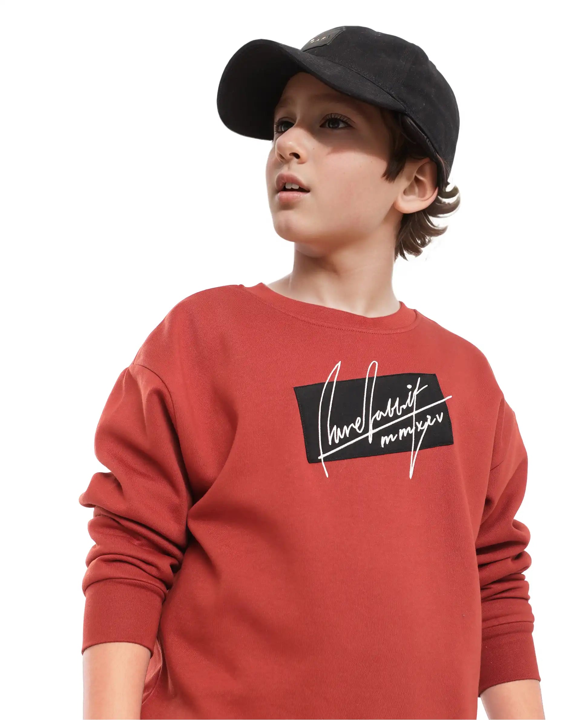 Rare Ones Kids Niret Rust Cotton Poly Full Sleeve Embroidered Sweatshirt