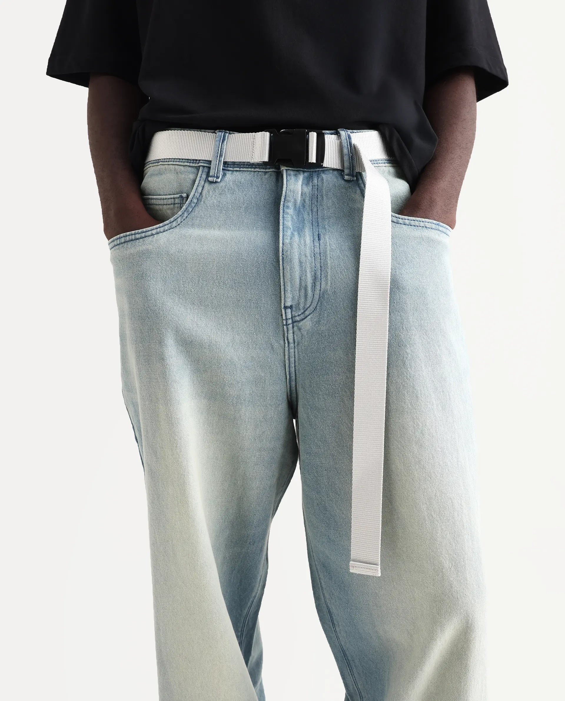 Rare Rabbit Men's Niretor-2 Light Blue Cotton Plain Baggy Fit Jeans