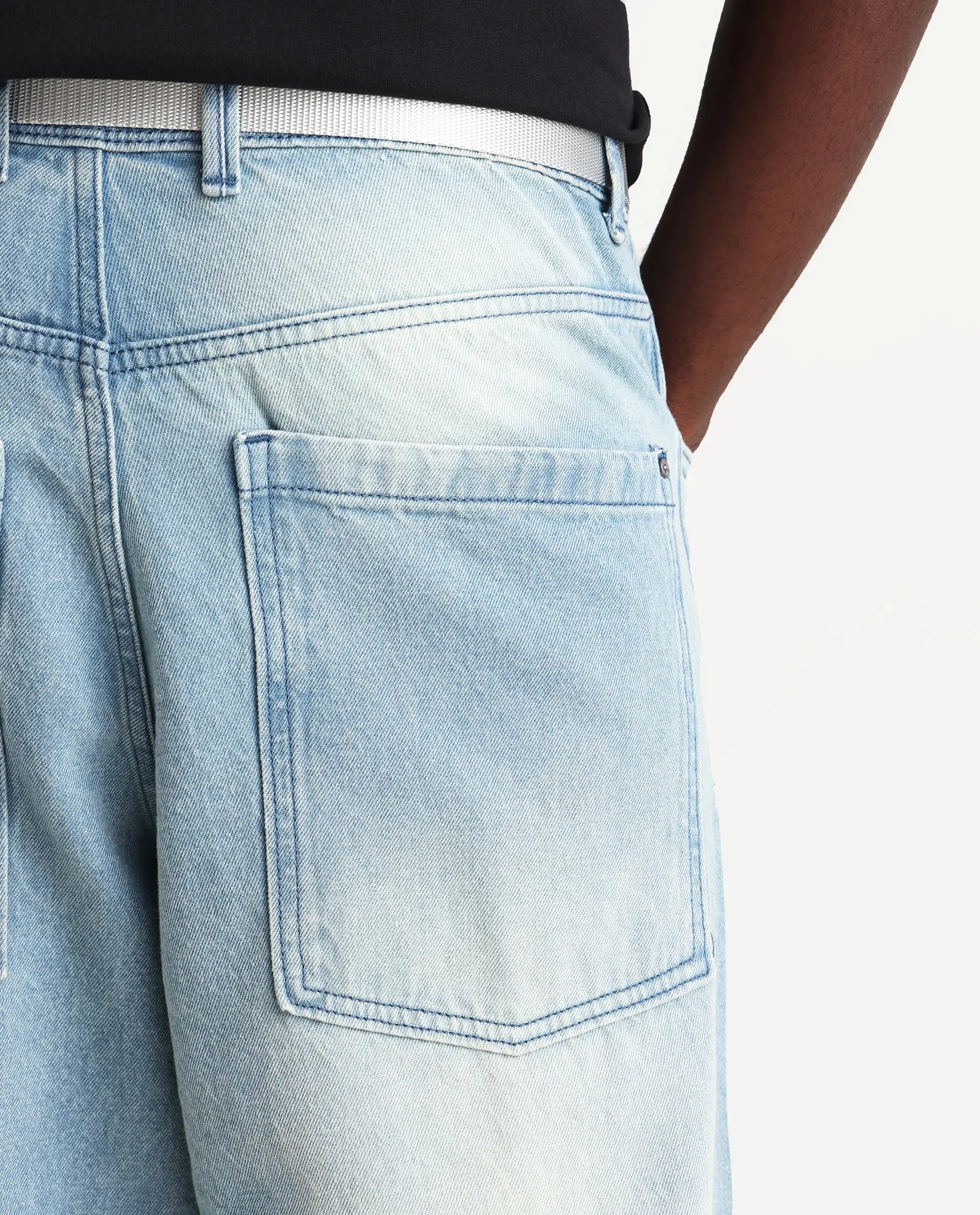 Rare Rabbit Men's Niretor-2 Light Blue Cotton Plain Baggy Fit Jeans