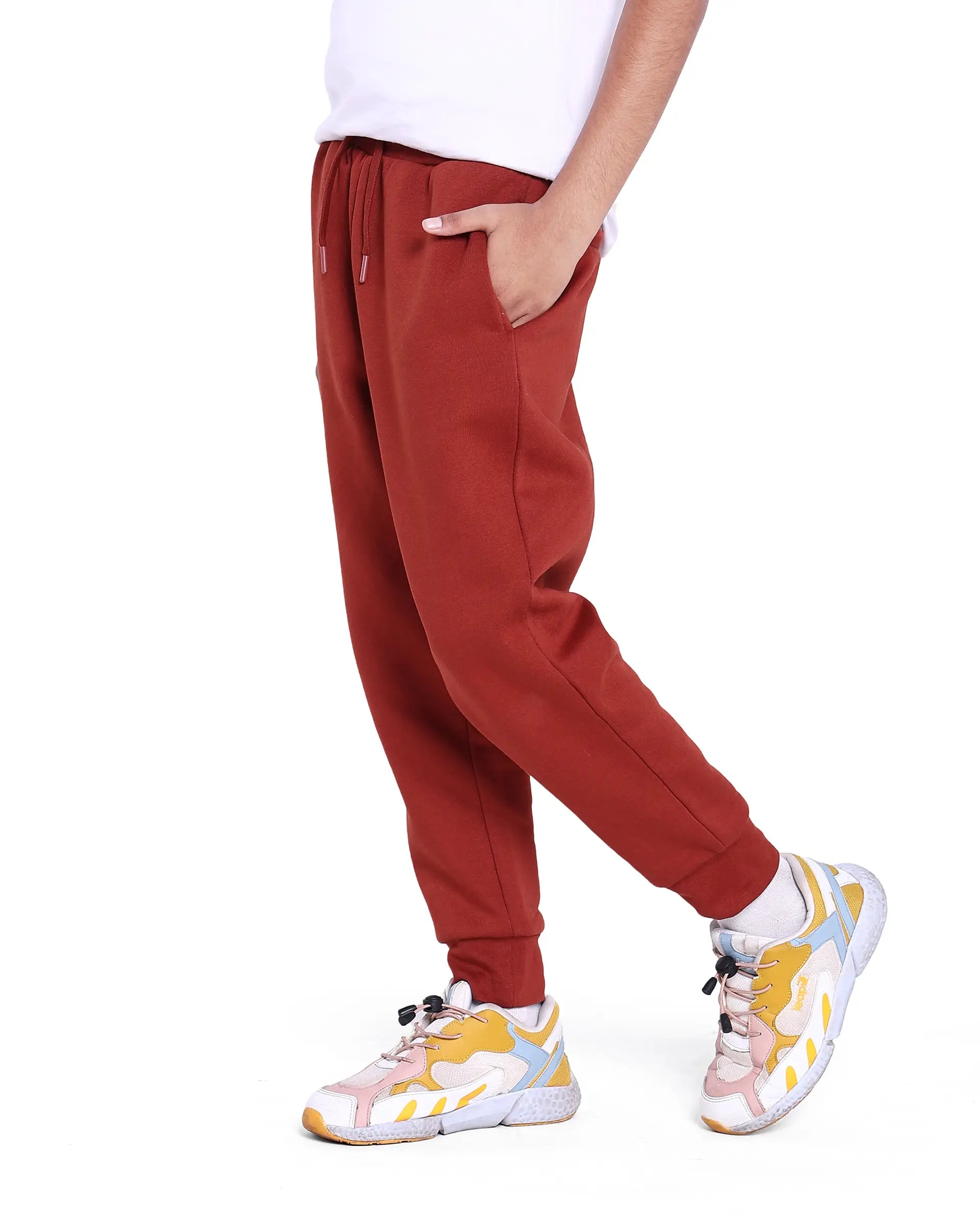 Rare Ones Kids Nir Rust Cotton Poly Solid Trackpant