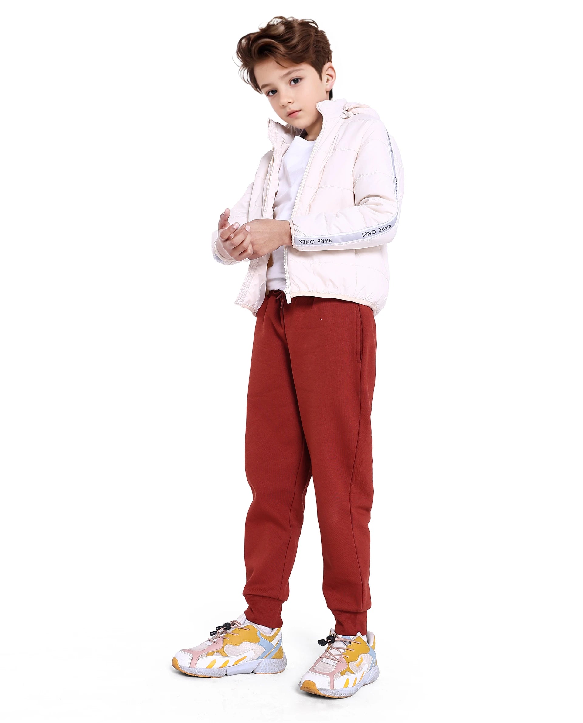 Rare Ones Kids Nir Rust Cotton Poly Solid Trackpant