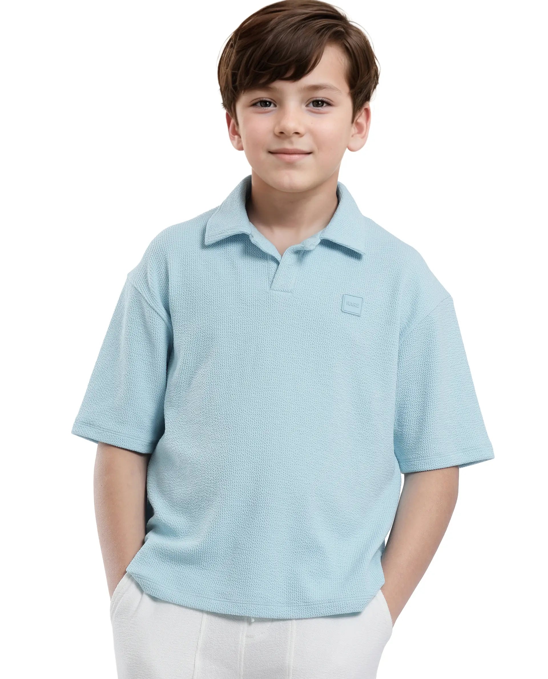 Rare Ones Kids Nisk Pastel Blue Polyester Blend Short Sleeve Polo Collar Solid Polo