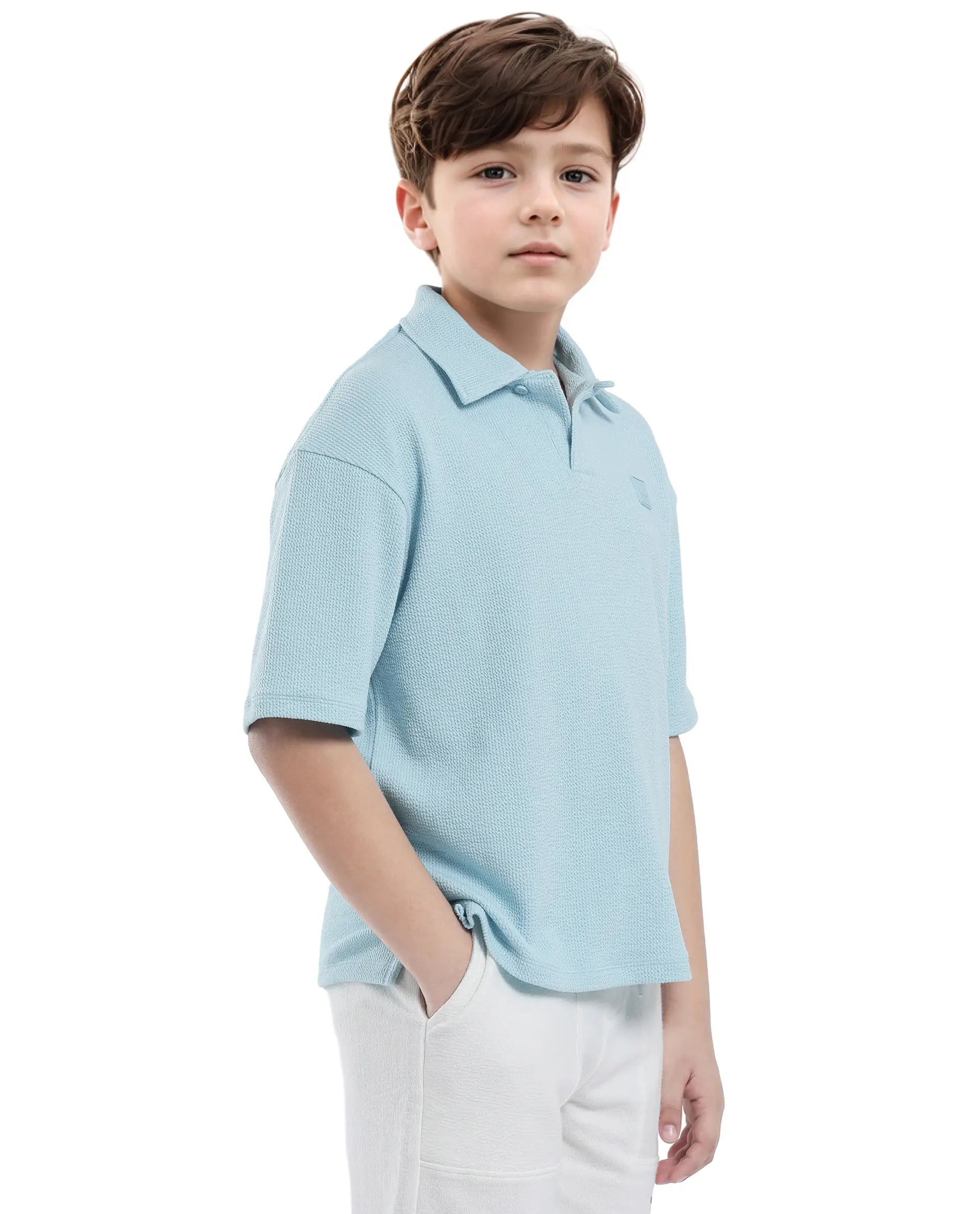 Rare Ones Kids Nisk Pastel Blue Polyester Blend Short Sleeve Polo Collar Solid Polo
