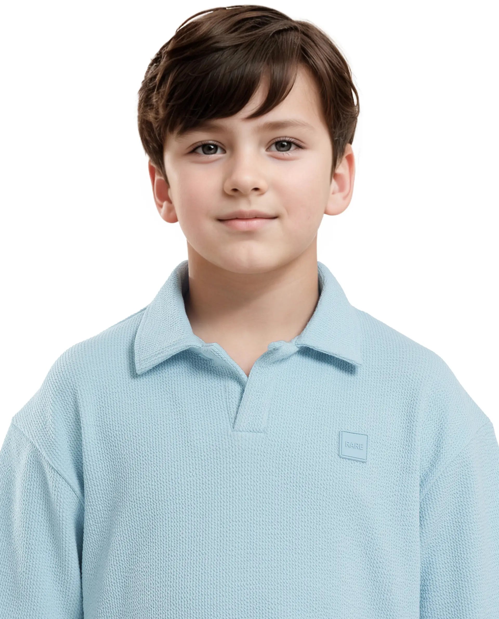 Rare Ones Kids Nisk Pastel Blue Polyester Blend Short Sleeve Polo Collar Solid Polo