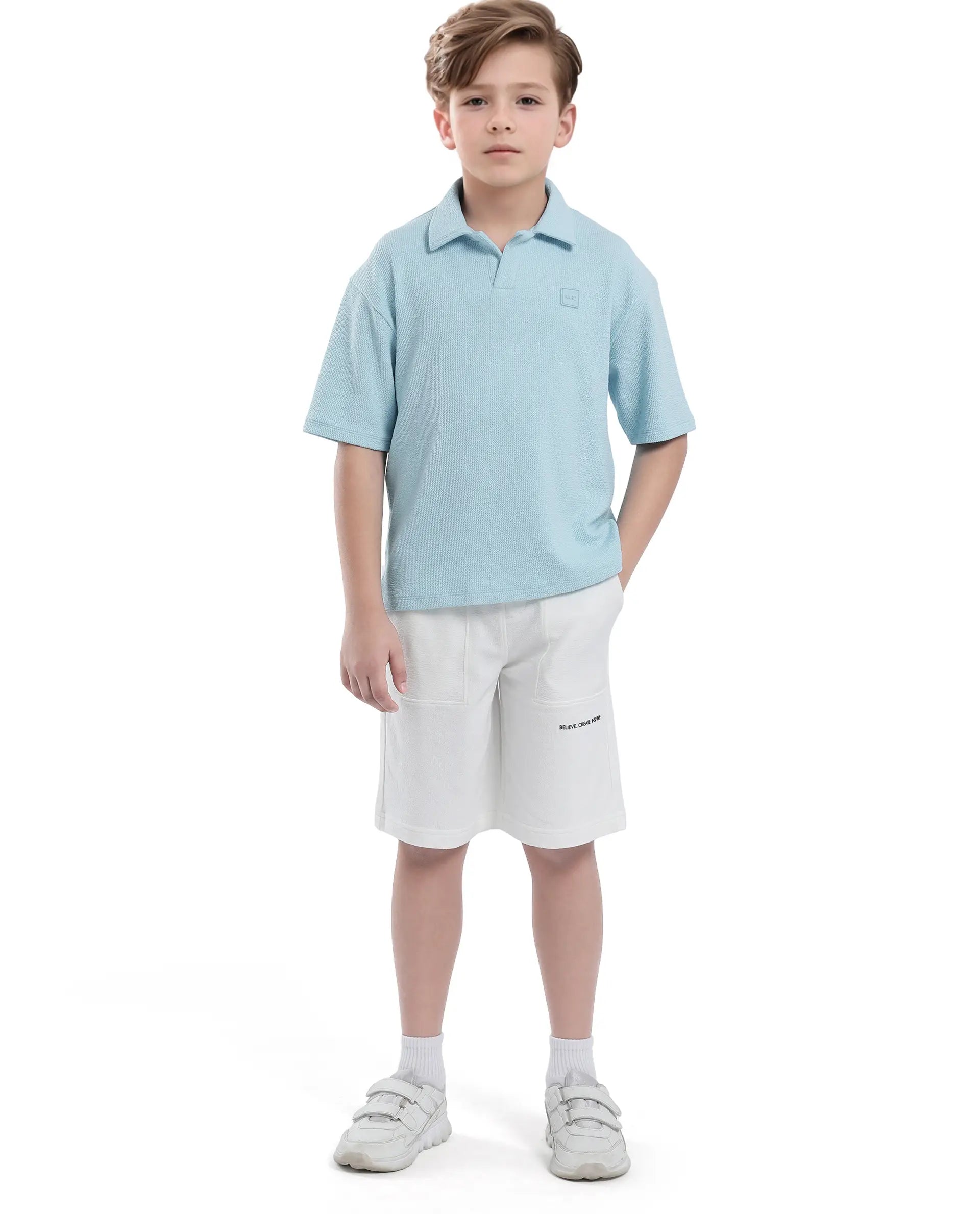 Rare Ones Kids Nisk Pastel Blue Polyester Blend Short Sleeve Polo Collar Solid Polo