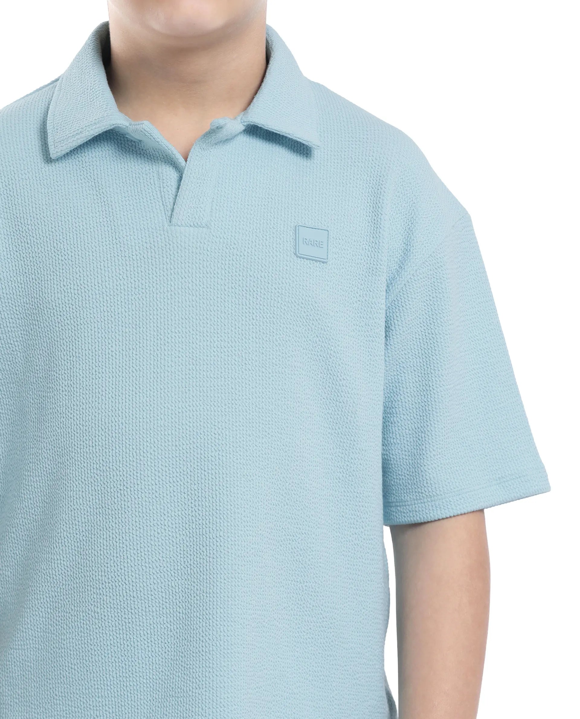 Rare Ones Kids Nisk Pastel Blue Polyester Blend Short Sleeve Polo Collar Solid Polo
