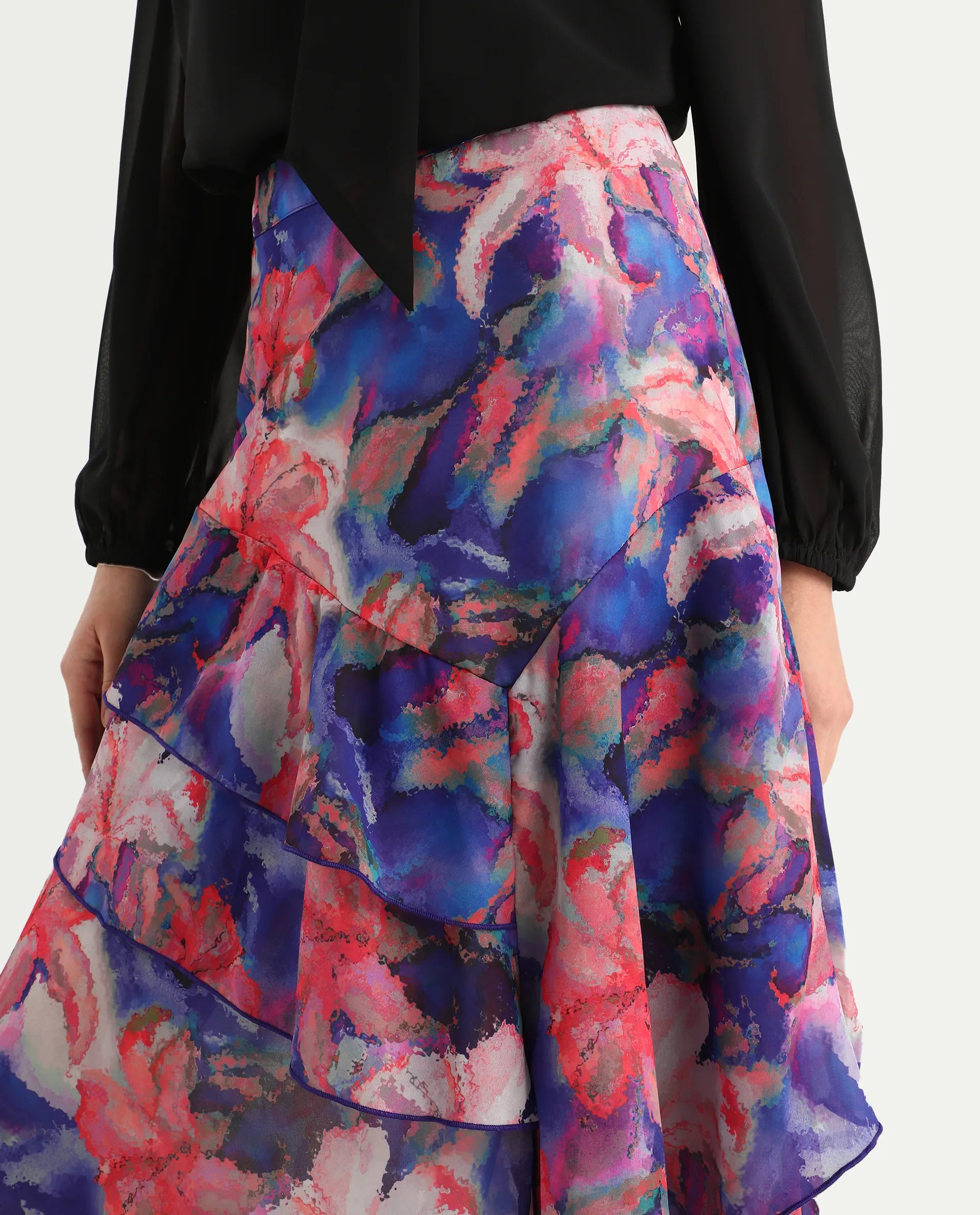 Rareism Women's Nitane Purple Polyester Floral Print Maxi Flared Skirt