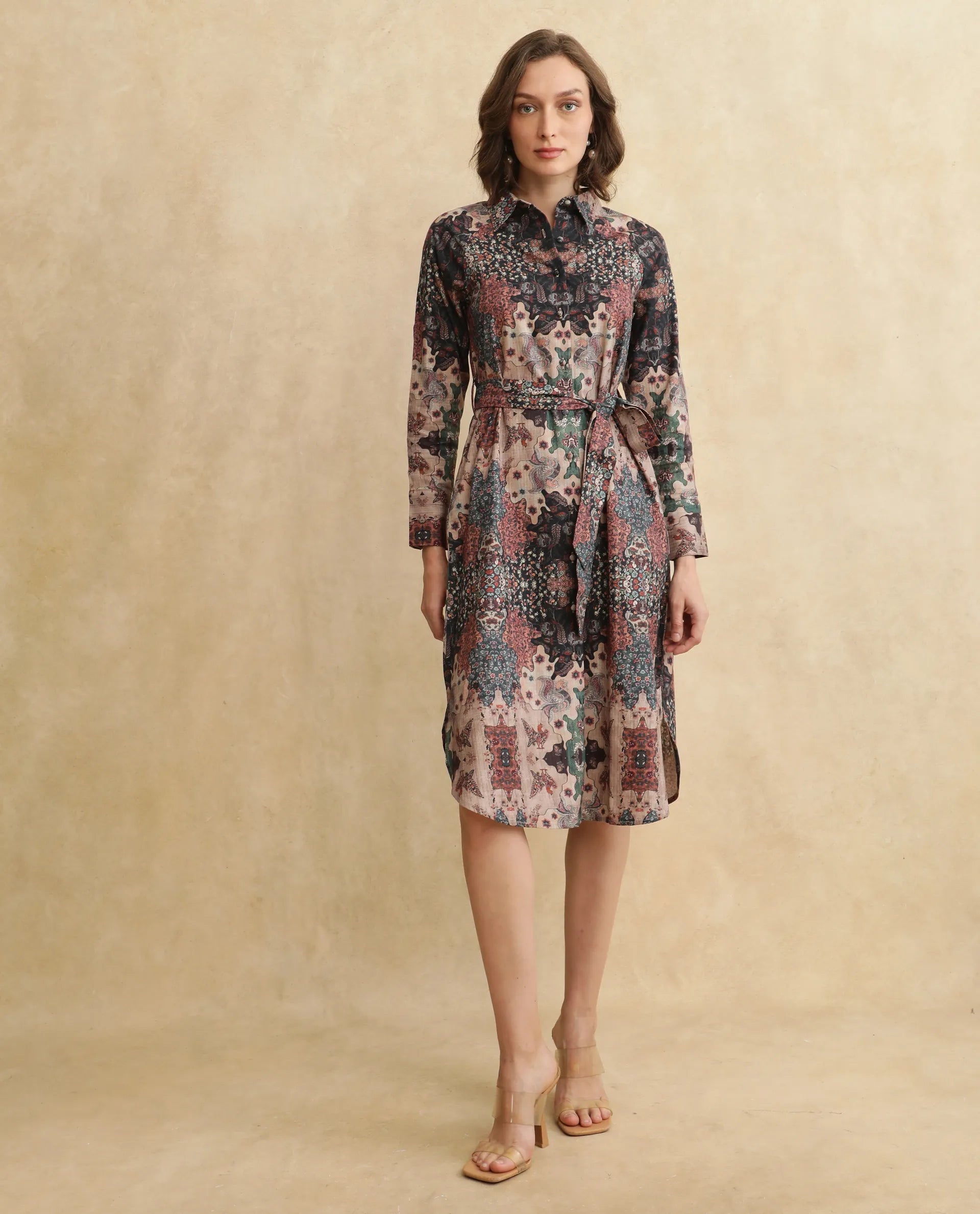 Rareism Women Nitew Dark Multi Raglan Sleeve Dress