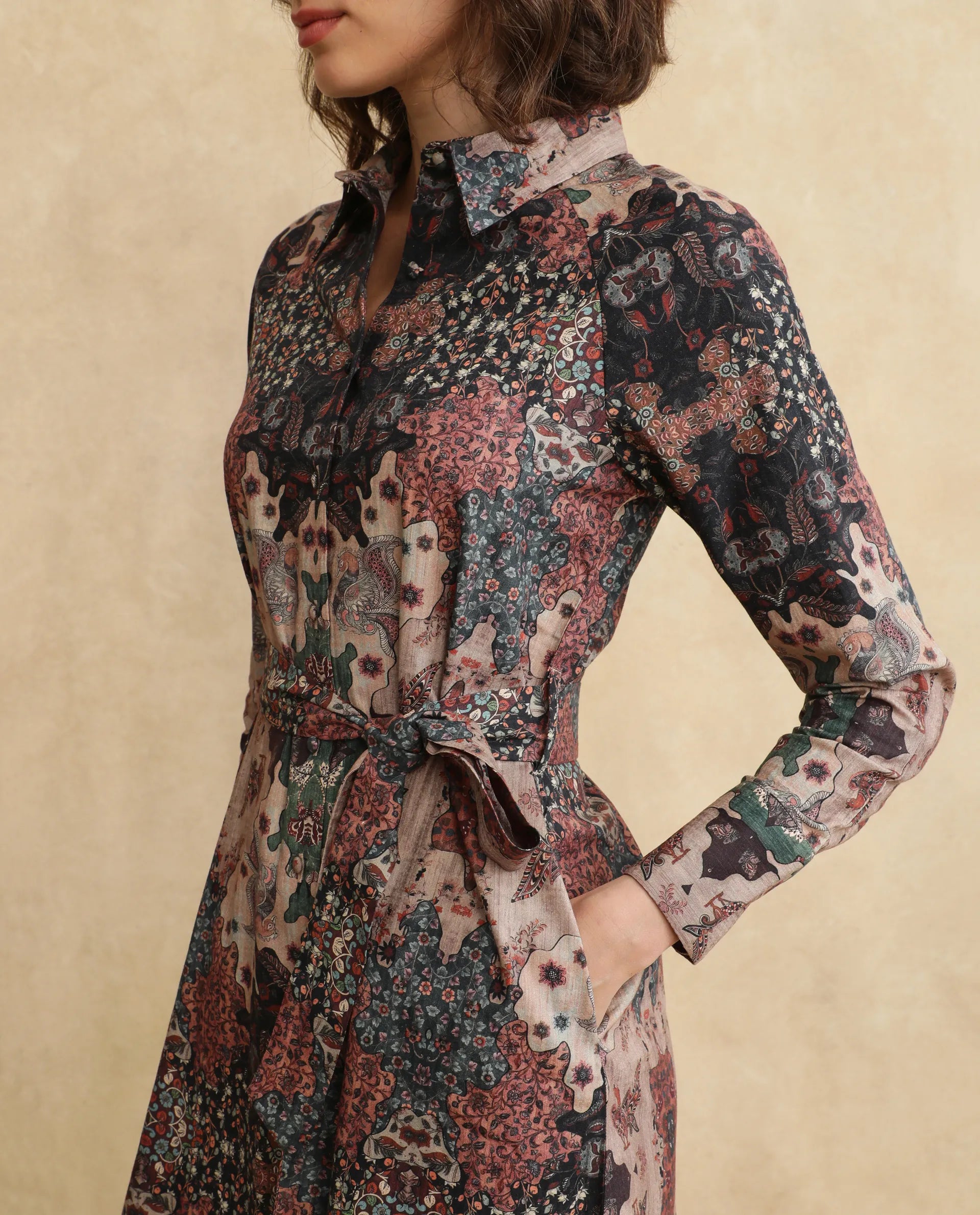 Rareism Women Nitew Dark Multi Raglan Sleeve Dress