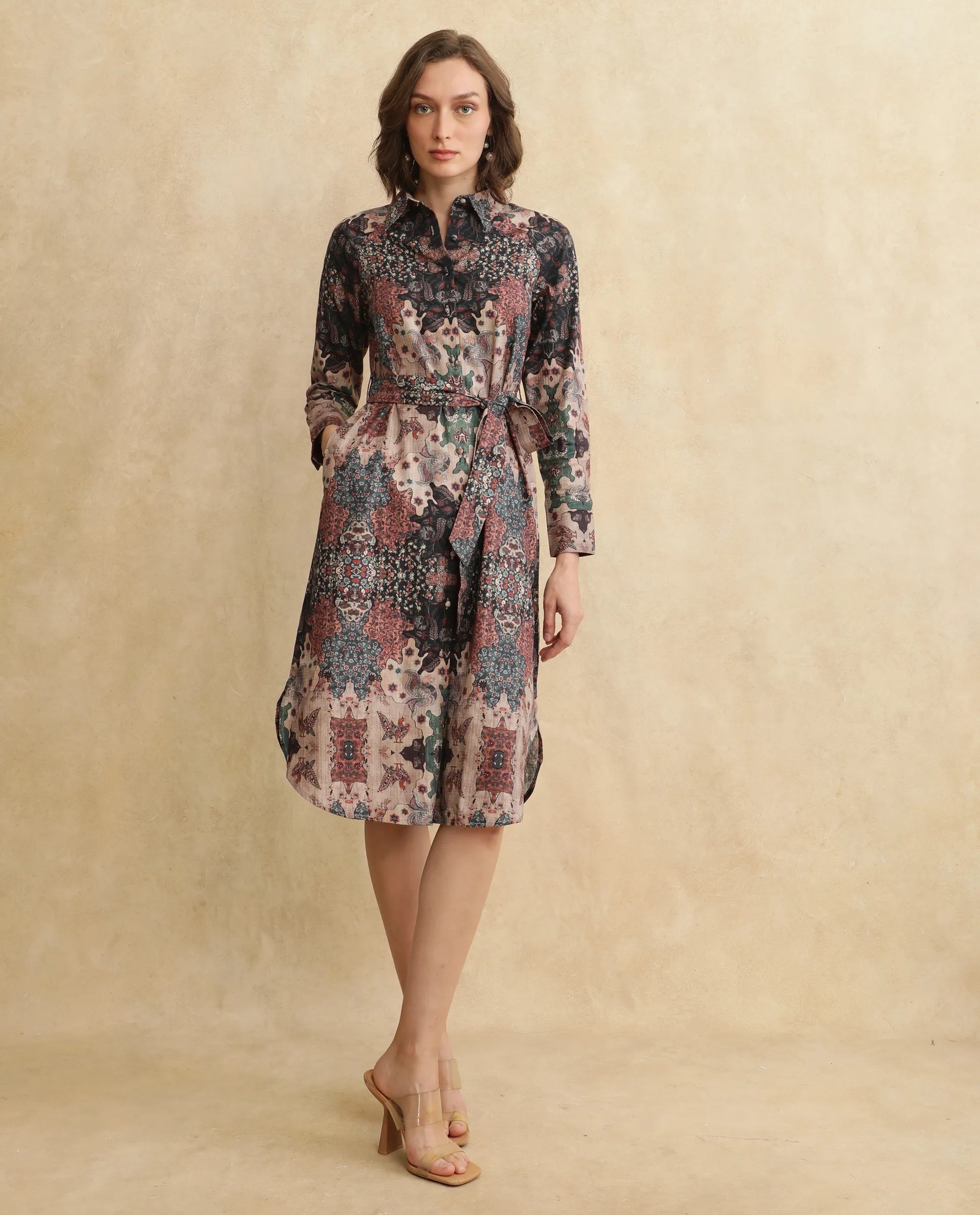 Rareism Women Nitew Dark Multi Raglan Sleeve Dress