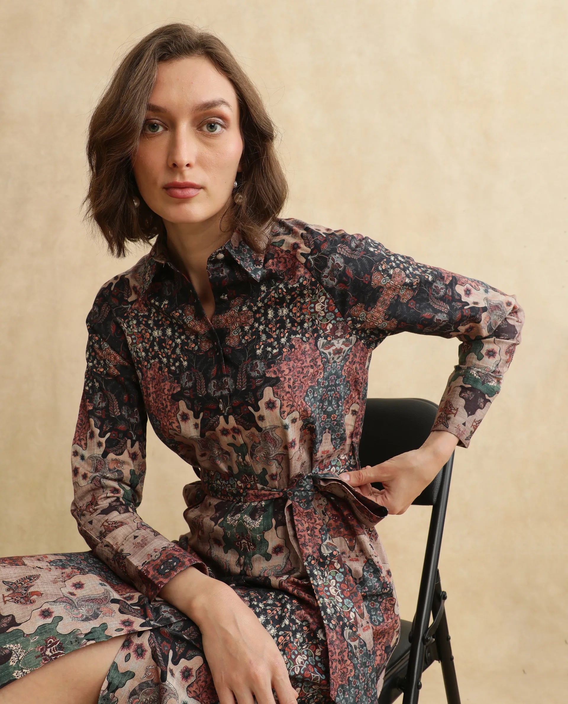 Rareism Women Nitew Dark Multi Raglan Sleeve Dress