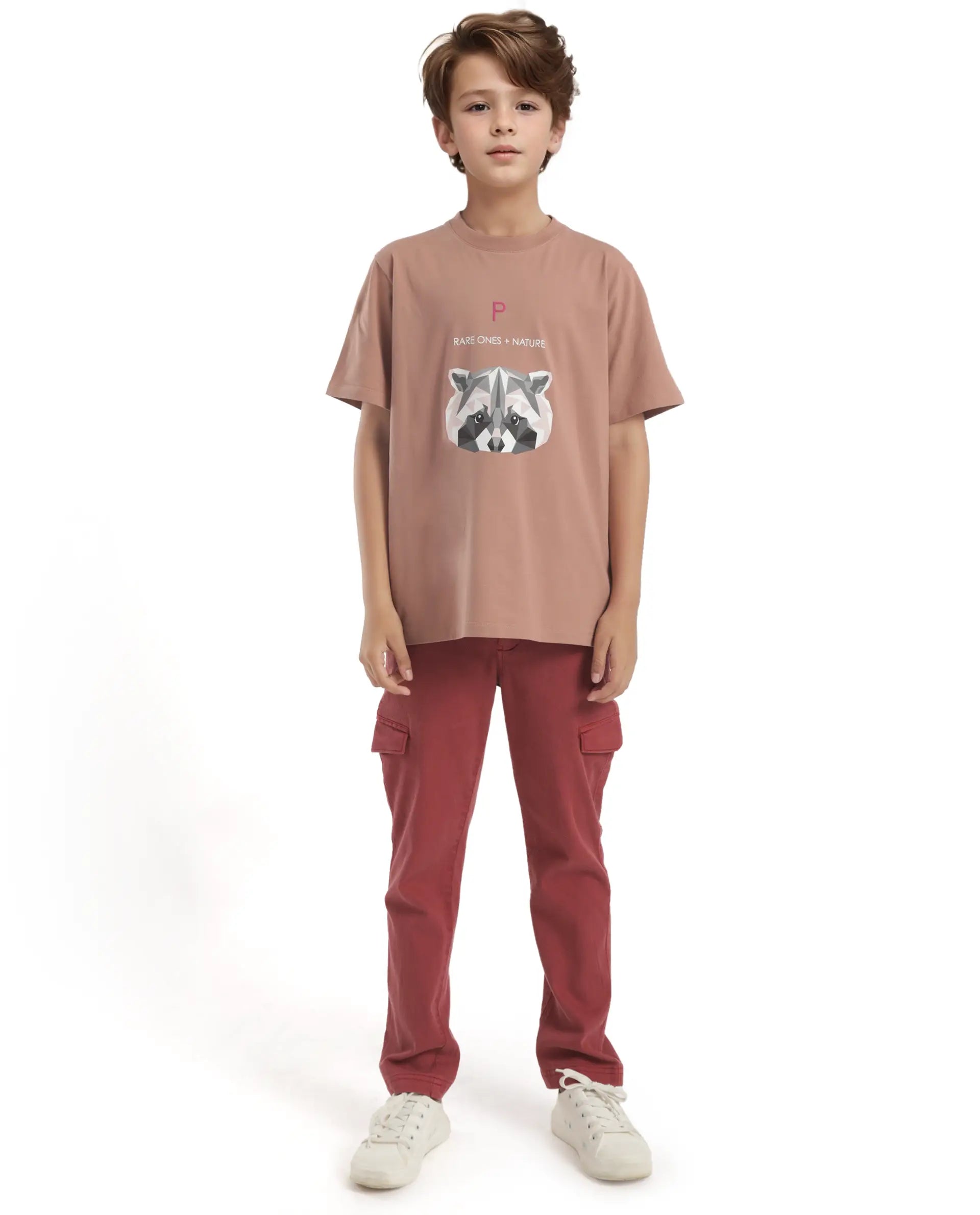 Rare Ones Kids Nito Orange Cotton Half Sleeves Crew Neck Regular Fit Animal Print T-Shirt