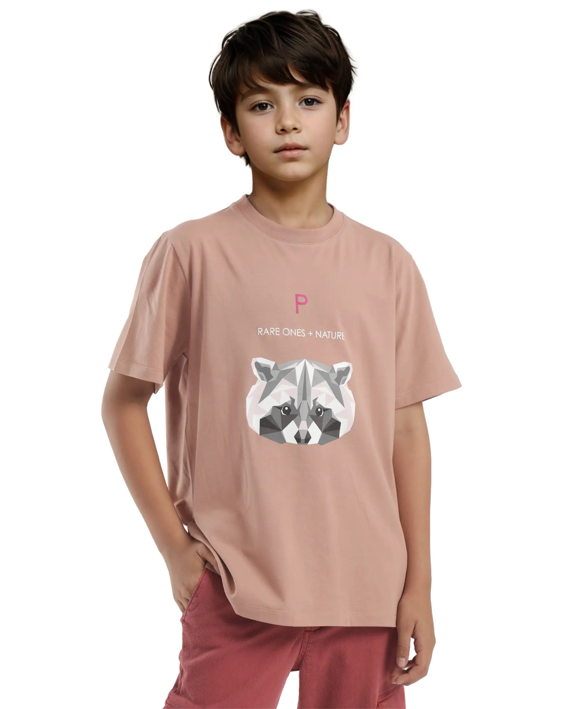 Rare Ones Kids Nito Orange Cotton Half Sleeves Crew Neck Regular Fit Animal Print T-Shirt
