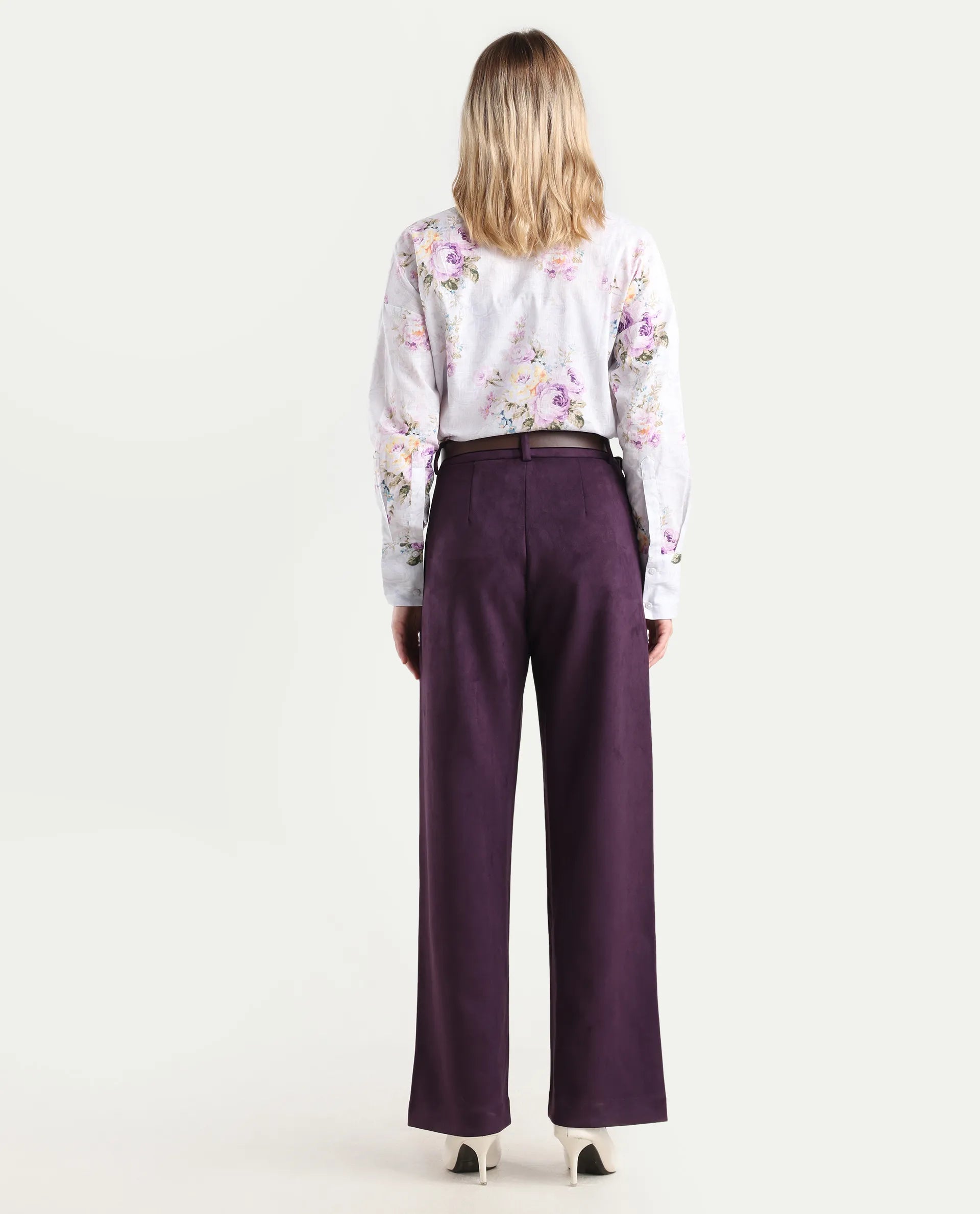 Rareism Women's Niwast-B Purple Polyester Blend Straight Fit Travel Trouser