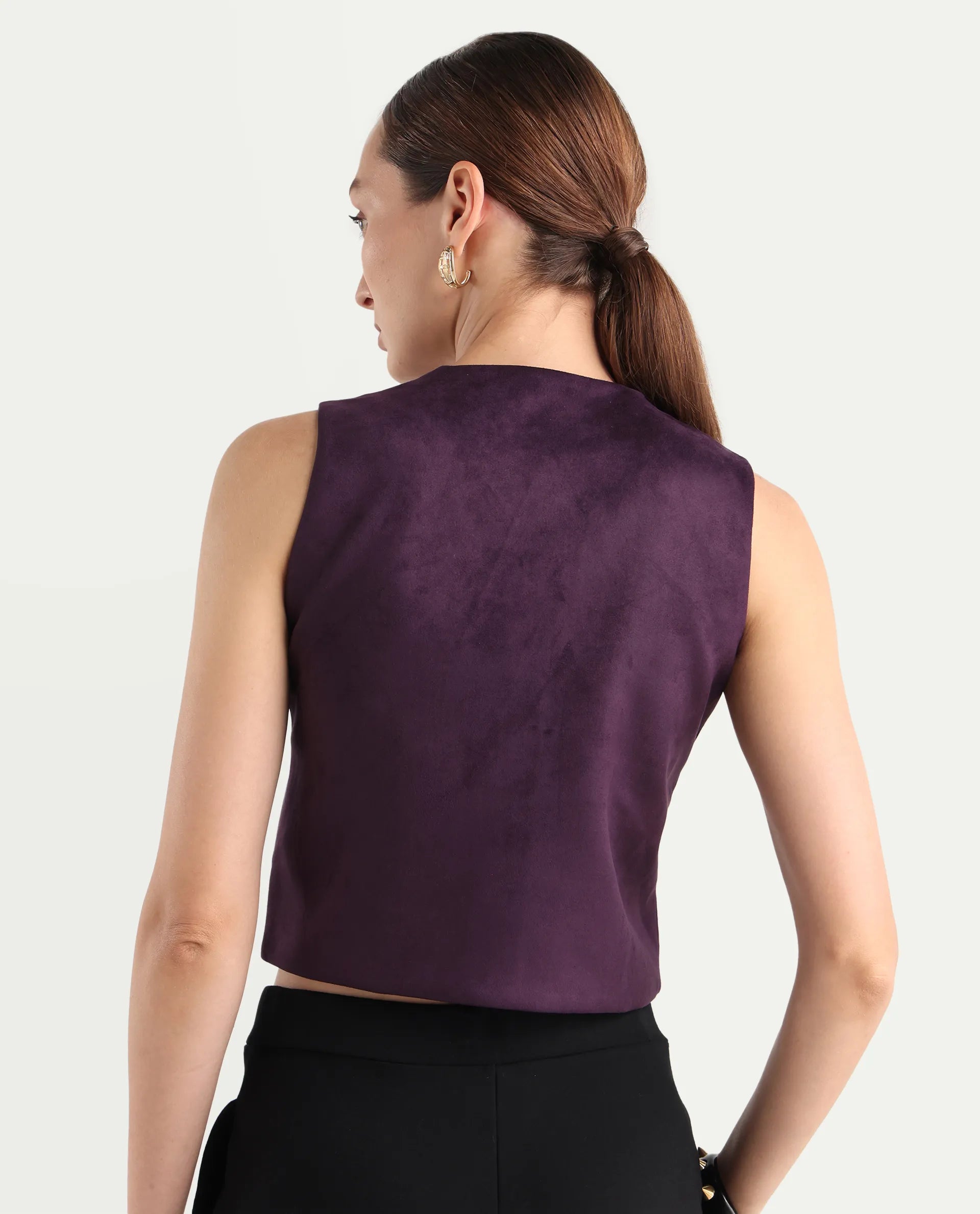 Rareism Women's Niwast-T Purple Polyester Blend V-Neck Regular Fit Waist Coat